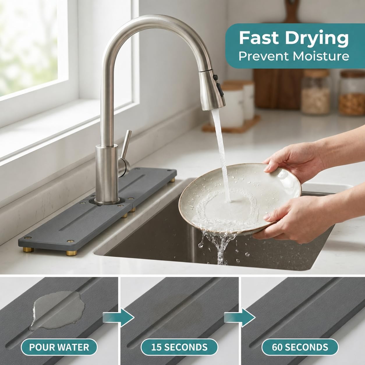 2PCS Stone Faucet Mat for Kitchen Sink