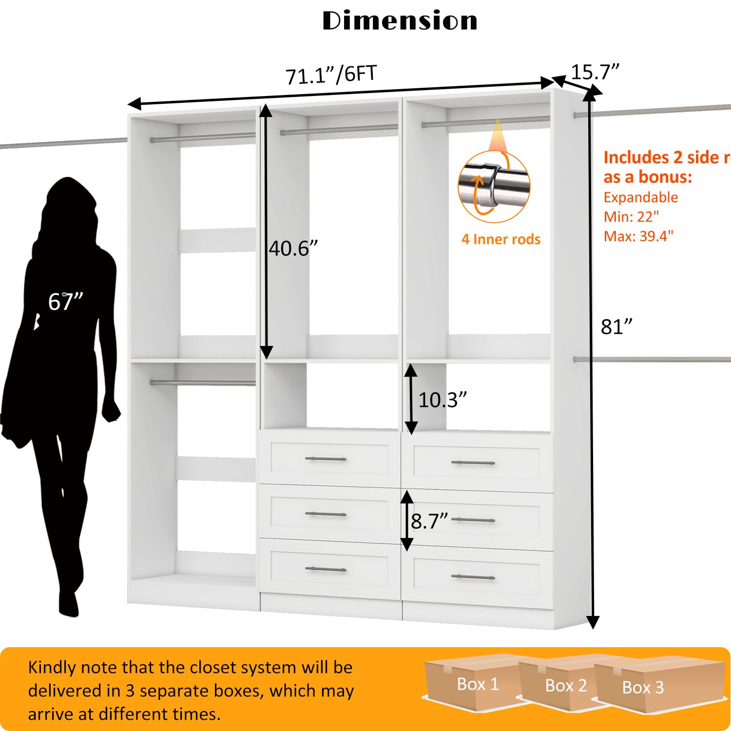 Closet System with with 6 Drawers (3 Count)