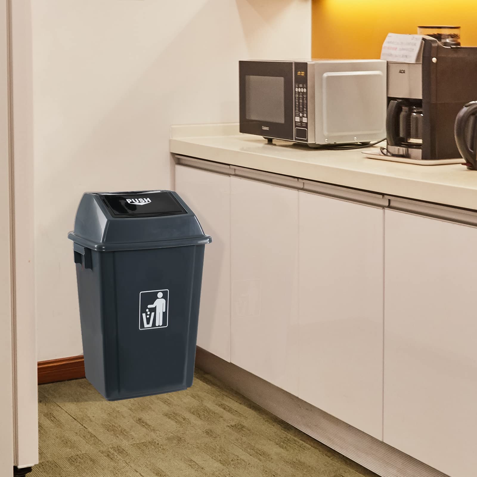 4 Pack 13 Gallon Plastic Kitchen Trash Can with Swing Lid (4 Count)
