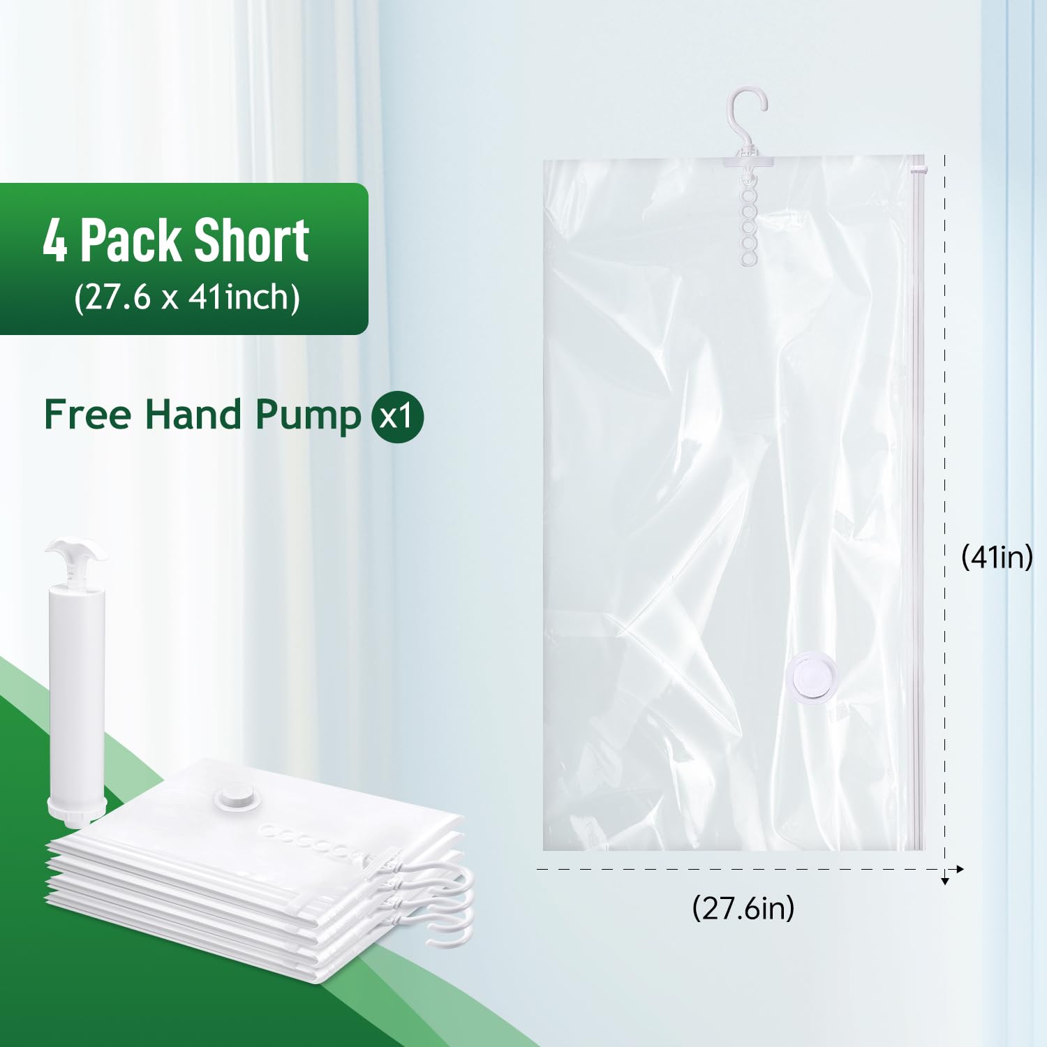 Hanging Vacuum Storage Bags For Clothes With Hand Pump (4 Count)