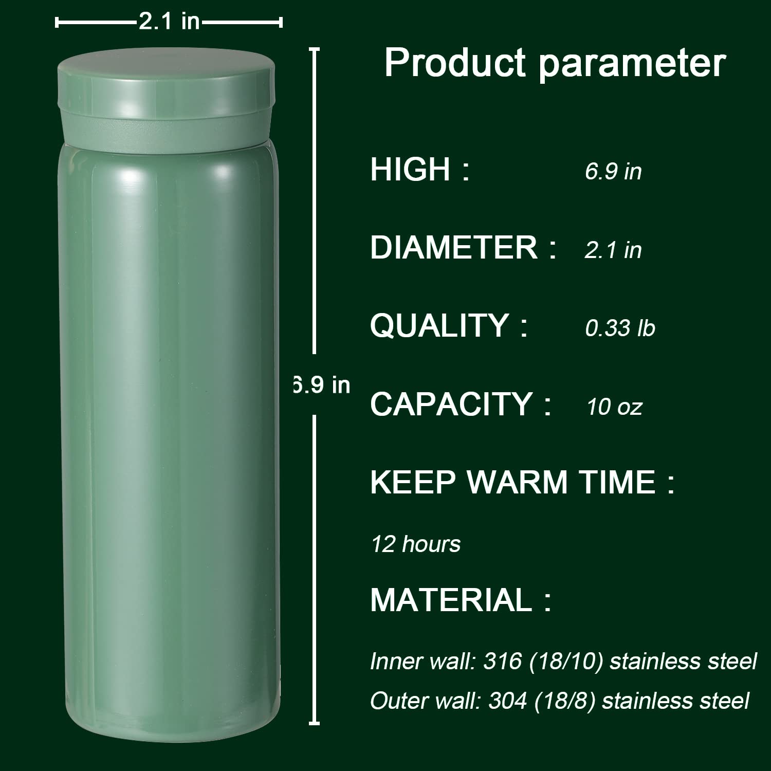 10oz Mini Water Bottle Stainless Steel Thermos Small Flask