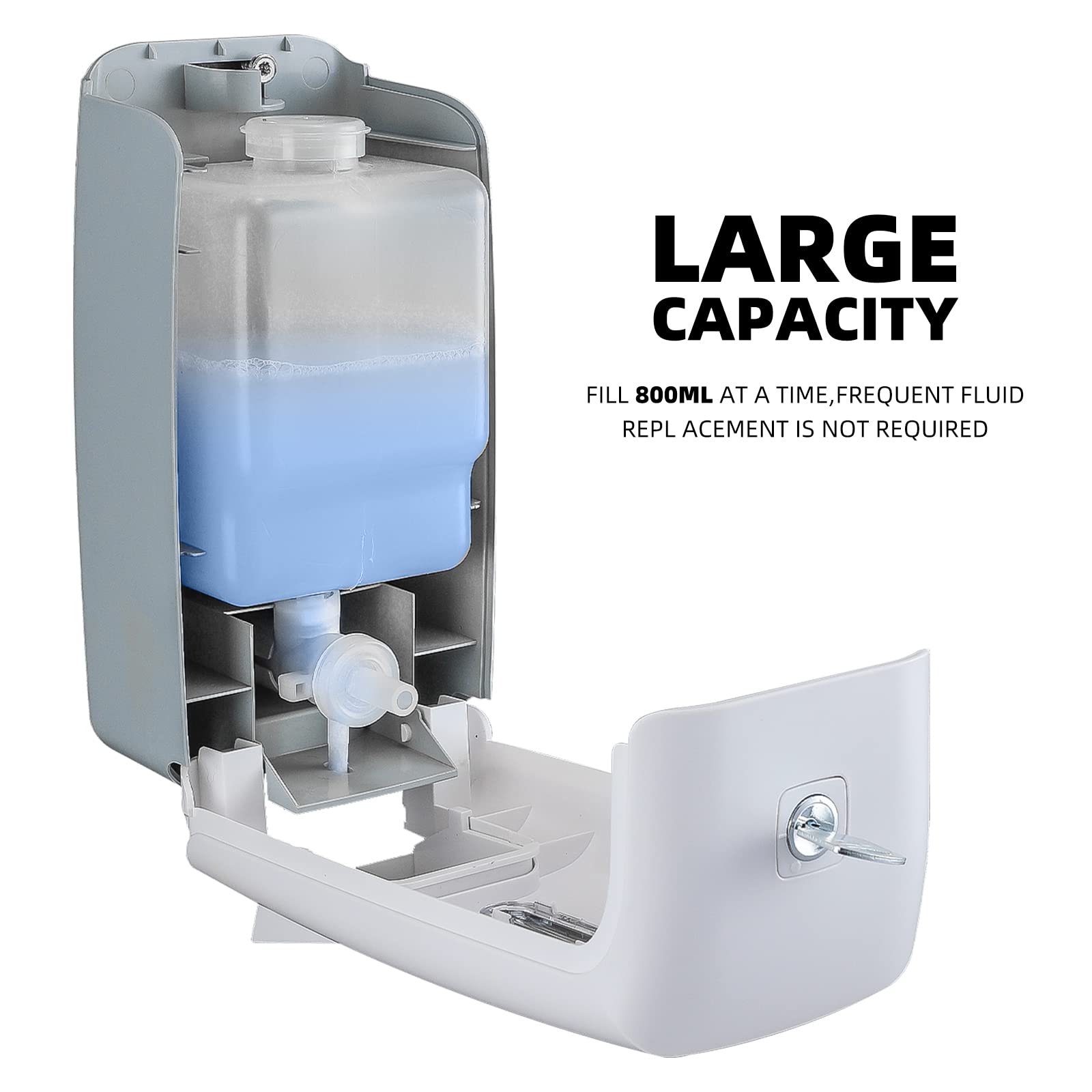 Soap Dispenser Wall Mount Adhesive Commercial Soap Dispenser 800ml No Drill Hand Sanitizer Dispenser for Bathroom Support Liquid and Gel