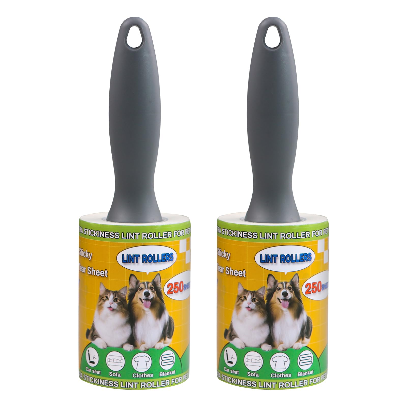 Lint Rollers 2 Pack for Pet Hair 500 Sheets Extra Sticky Pet Hair Remover for Clothes Furniture Carpet Cleaner Cars Dogs Travel