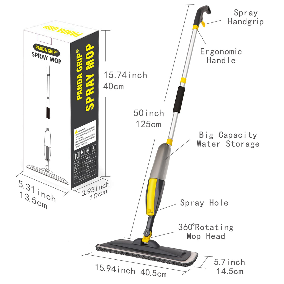 Wet Spray Mop for Floor Cleaning with 14 oz Bottle & 3 Microfiber Pads