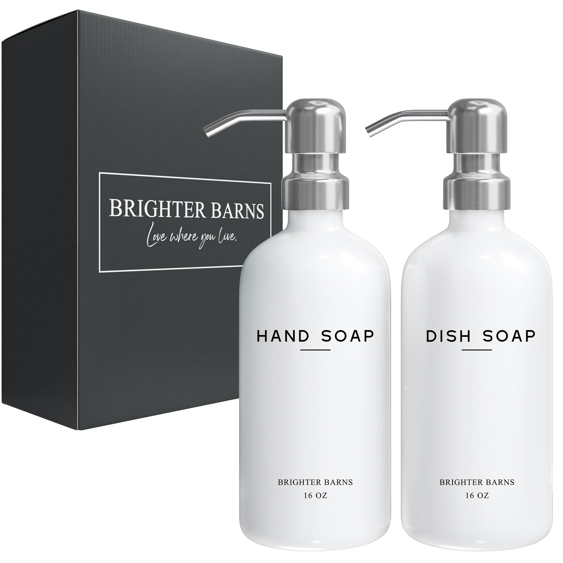 White Glass Hand and Dish Soap Dispenser Set by Brighter Barns (2 Count)