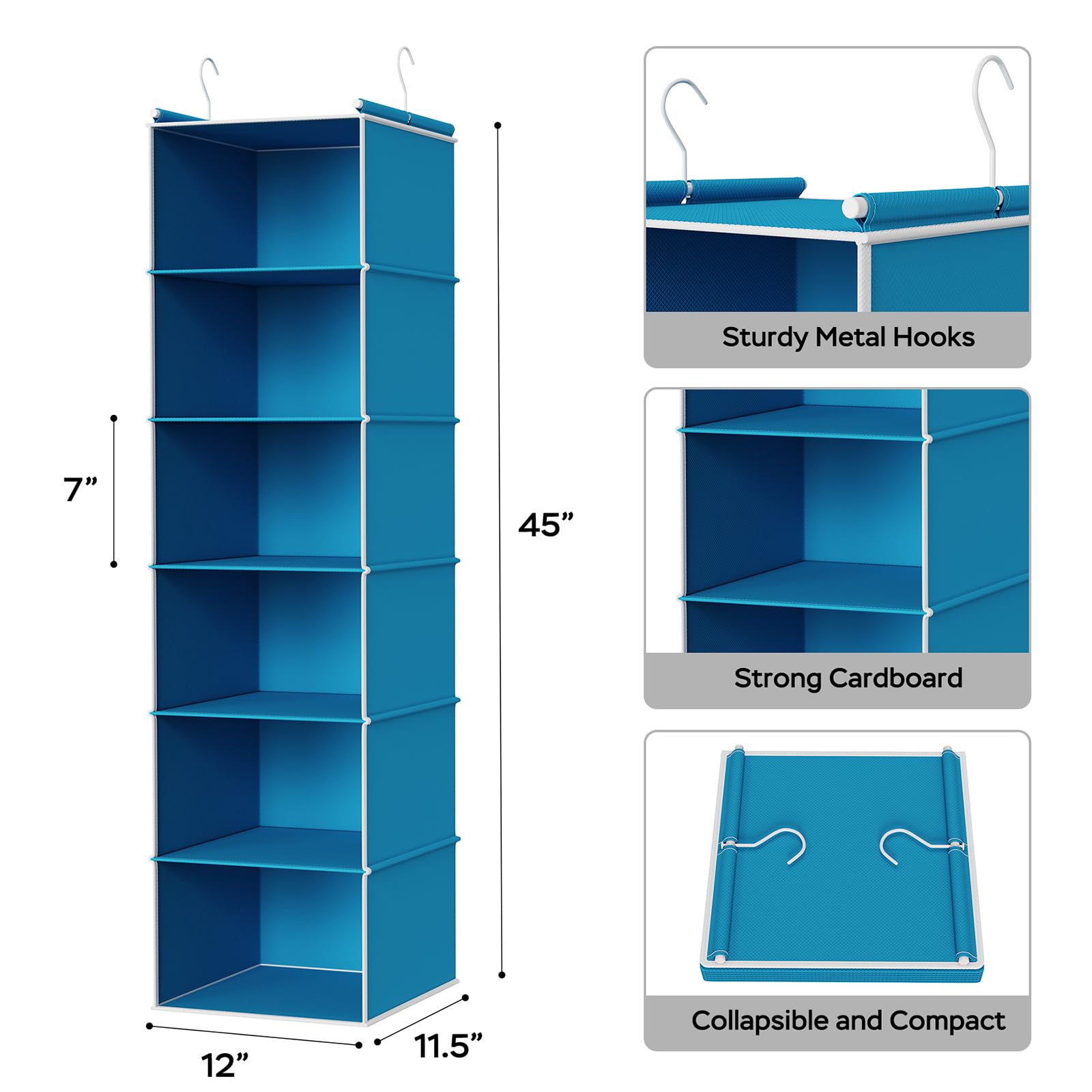 6 Tier Hanging Closet Organizer with 2 Sturdy Hooks