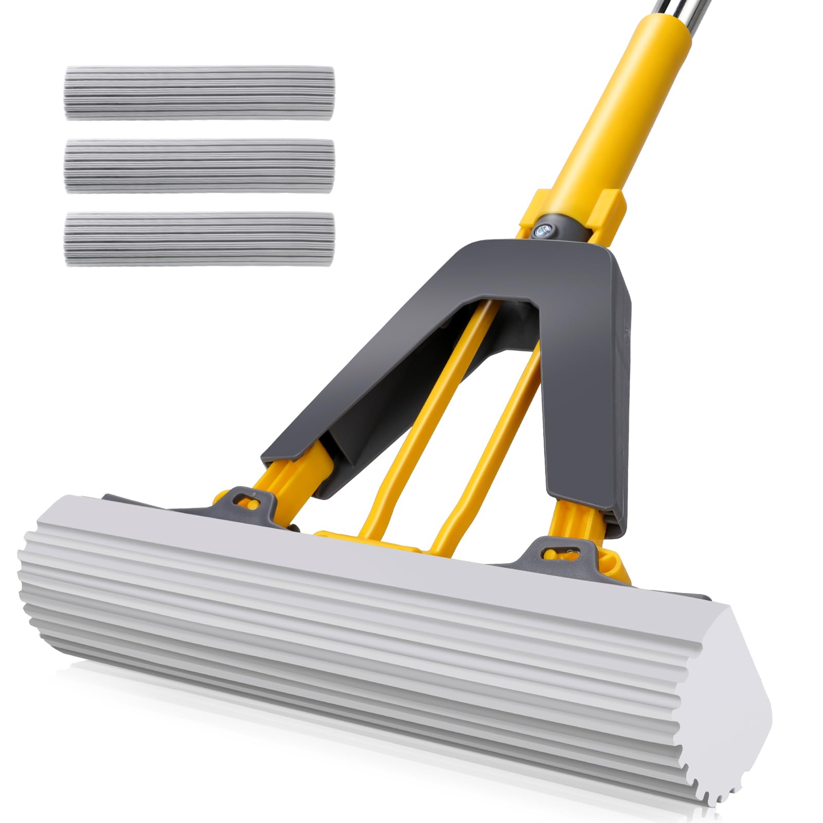 PVA Sponge Mops for Floor Cleaning with 3 Squeeze Mop Heads