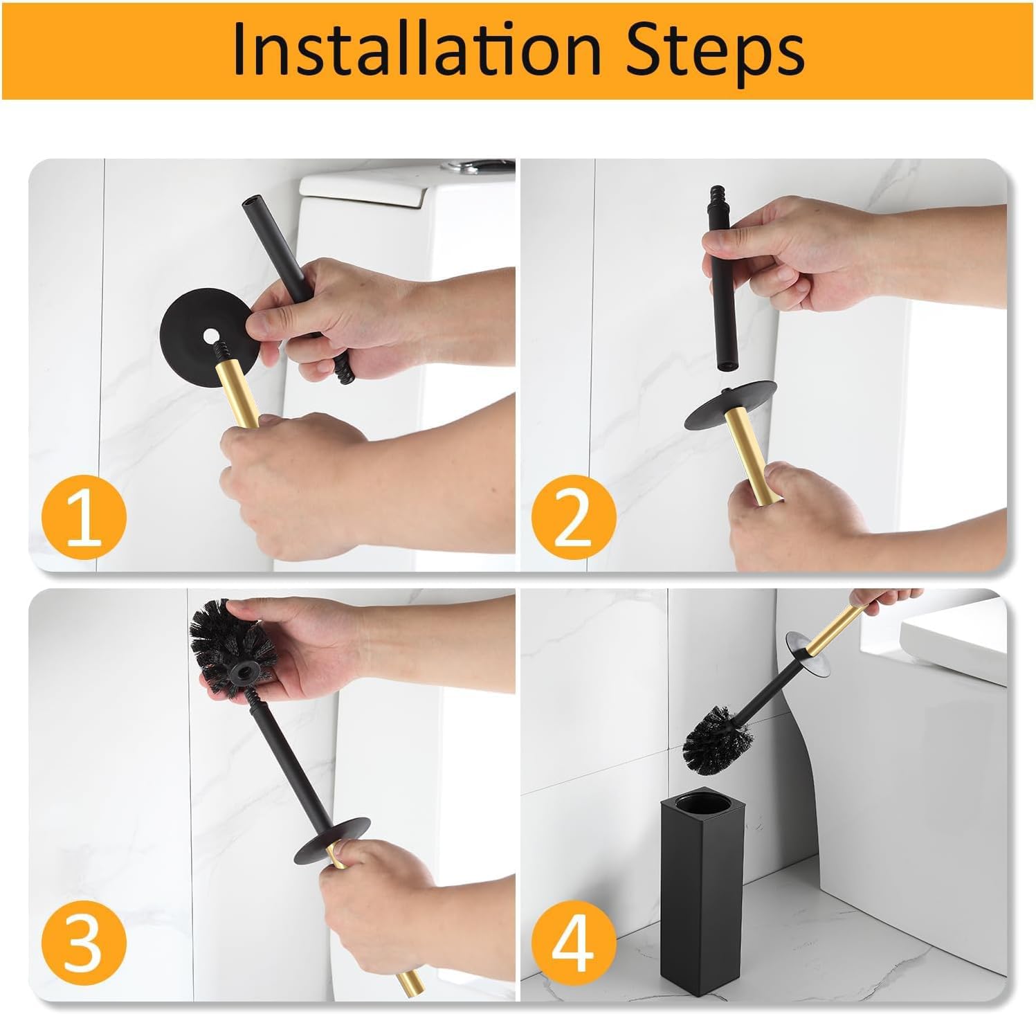 Standing Toilet Brush and Holder Brushed Gold Aluminium Toilet Bowl Cleaner Brush and Holder for Bathroom Storage and Organization