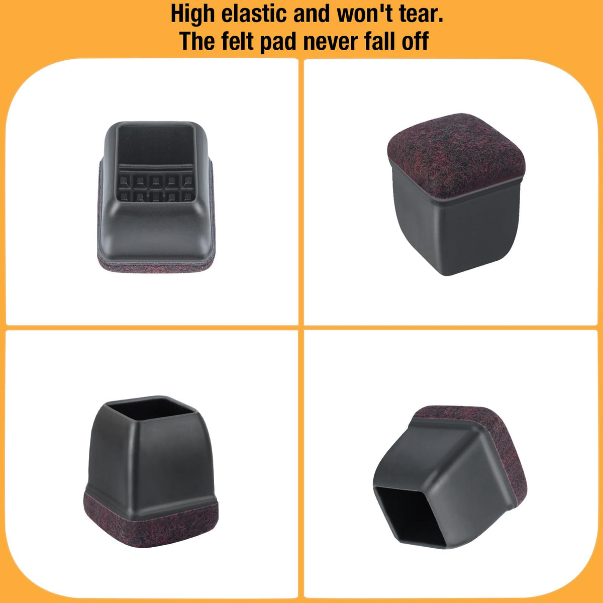 16 Pcs Square Silicone Chair Leg Floor Protectors (16 Count)