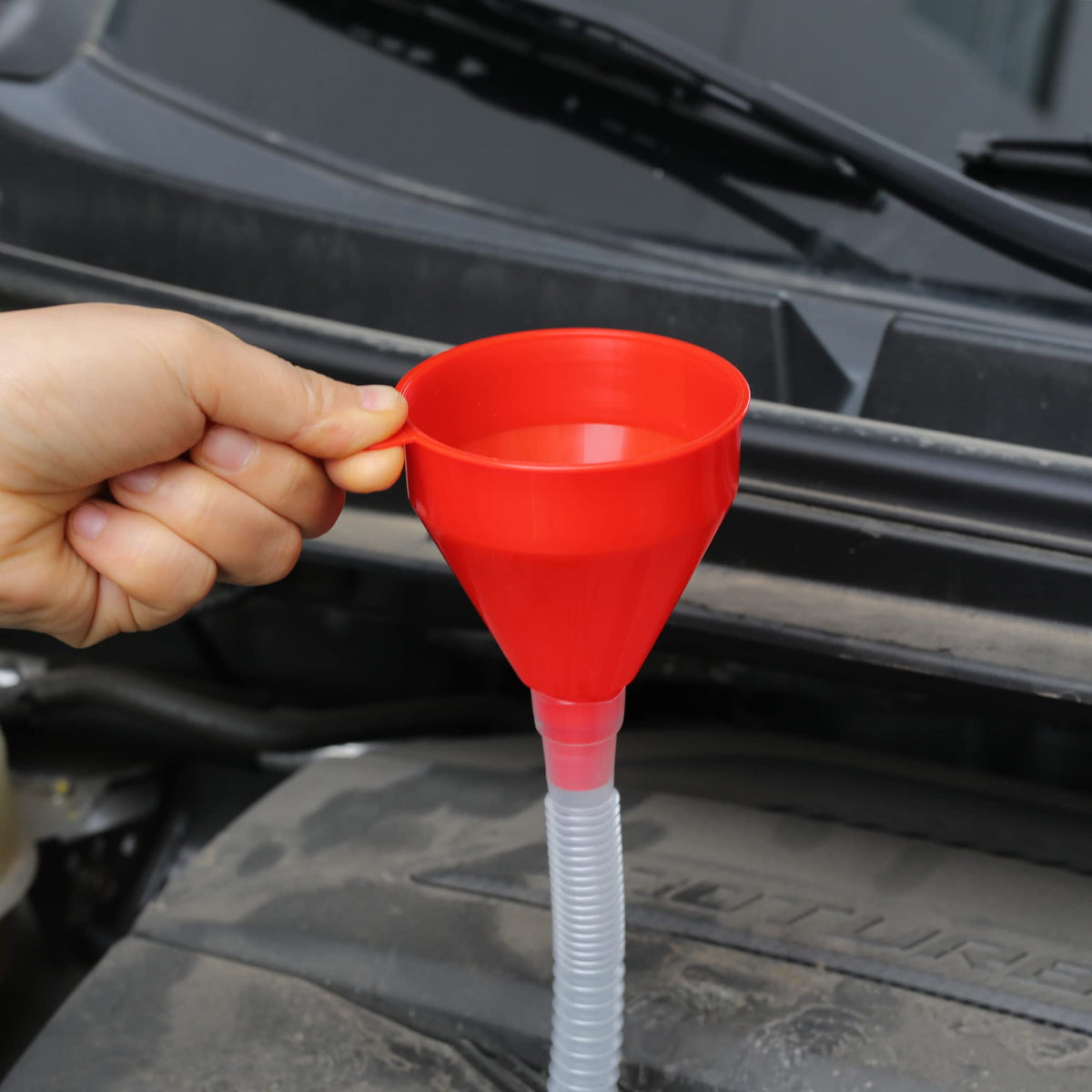 Flexible Fuel Funnel with Long Hose Plastic Small Wide Mouth Filling Funnel Car Funnel for Engine Oil Gas Fuel Gasoline Diesel Water Fluid Liquid Transmission Red (2 Count)