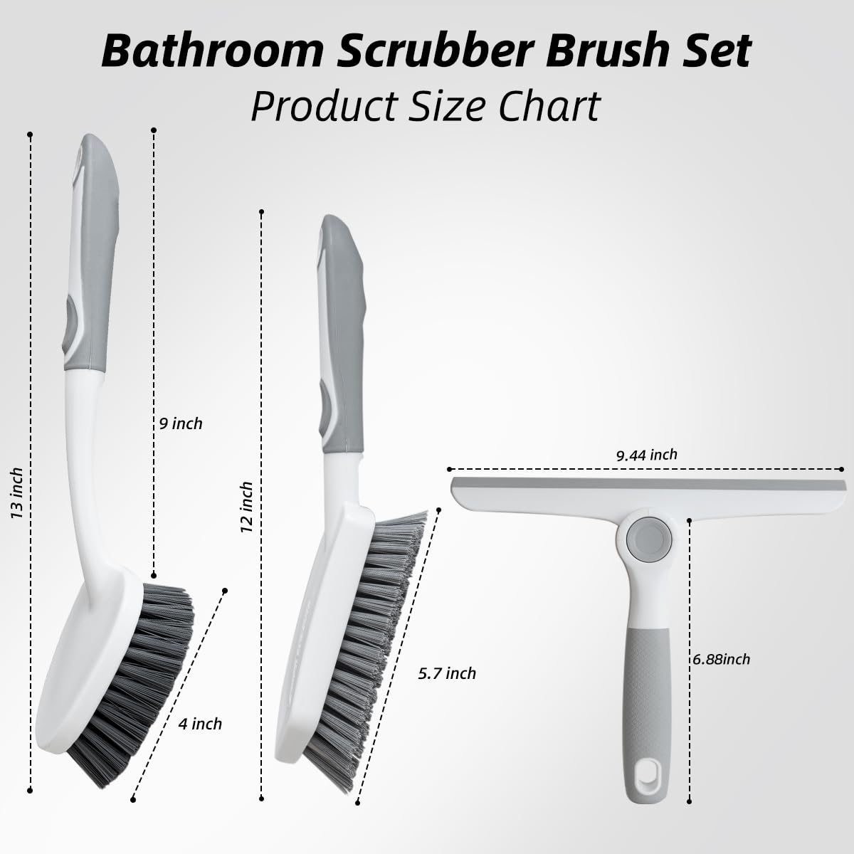 3 Pack Shower Cleaning Brush Set with Grout Cleaning Brush and Squeegee (3 Count)