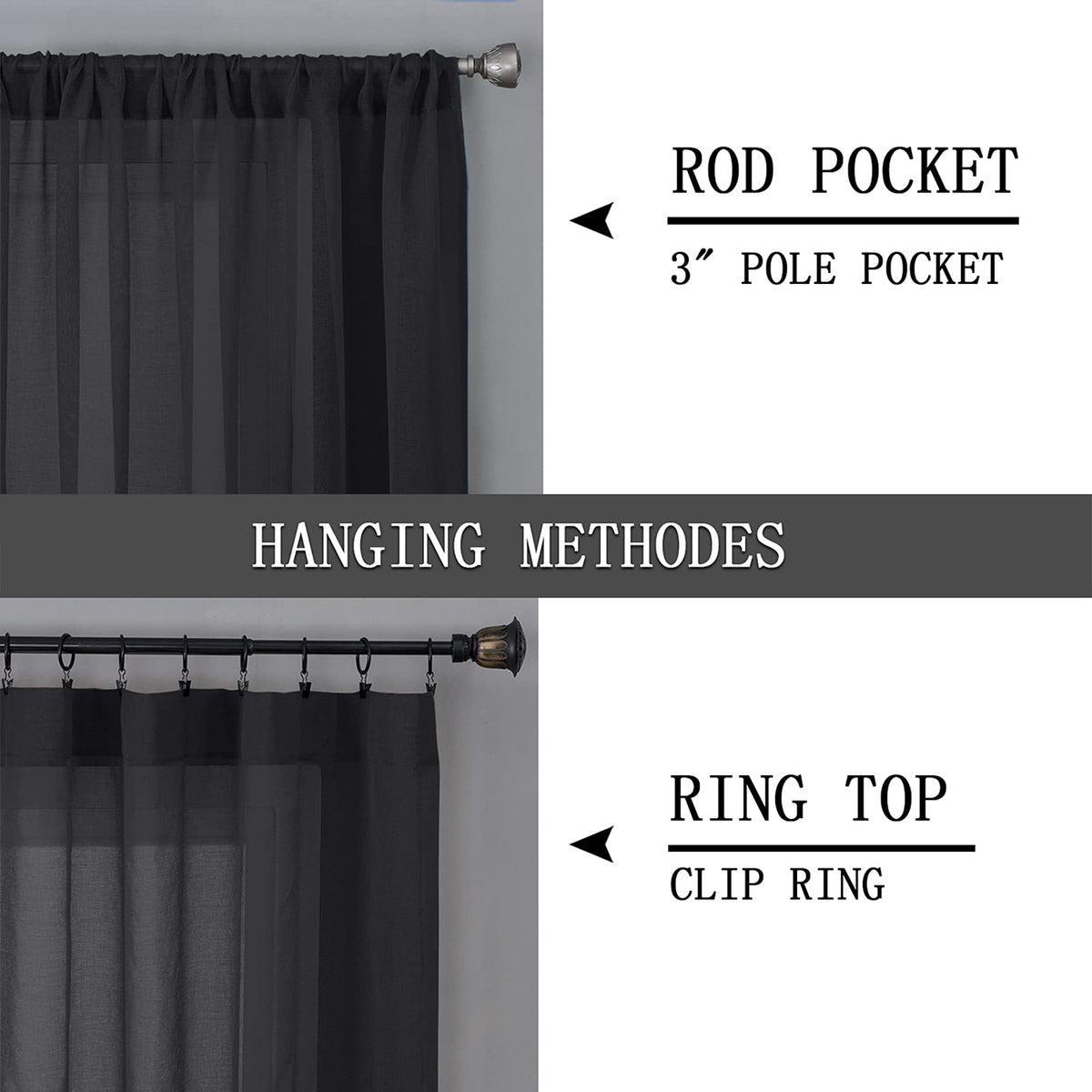 Short Sheer Curtain Linen Textured Living Room Curtains Sheer Light Filtering Rod Pocket Voile Curtain for Bedroom