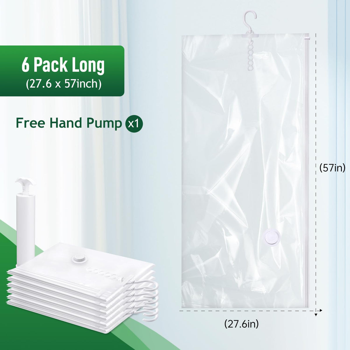 Hanging Vacuum Storage Bags For Clothes With Hand Pump (6 Count)