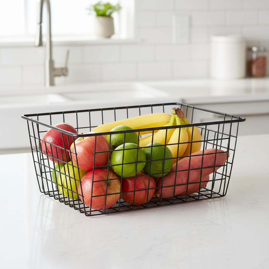 Metal Black Large Wire Basket Food Storage Organizer (2 Count)