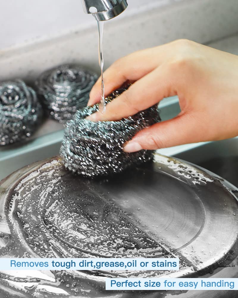 12Pcs Steel Wool Scrubber Pads for Cleaning Dishes (12 Count)