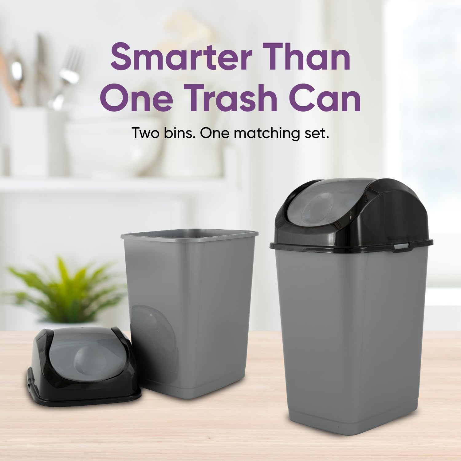 Mini 1.25 Gallon and Small 2.5 Gallon Plastic Trash Cans with Swing Top Lid (2 Count)