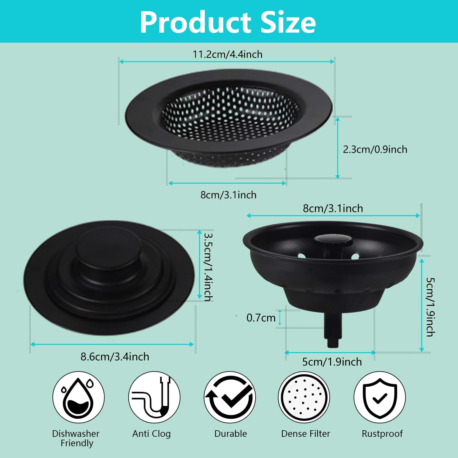 3 PCS Kitchen Sink Stopper Strainer