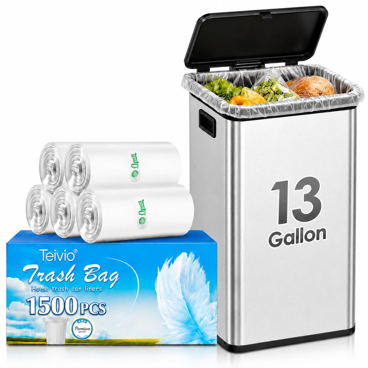 Tall Kitchen Clear Trash Bags 13 Gallon 1500 Count Garbage Bags