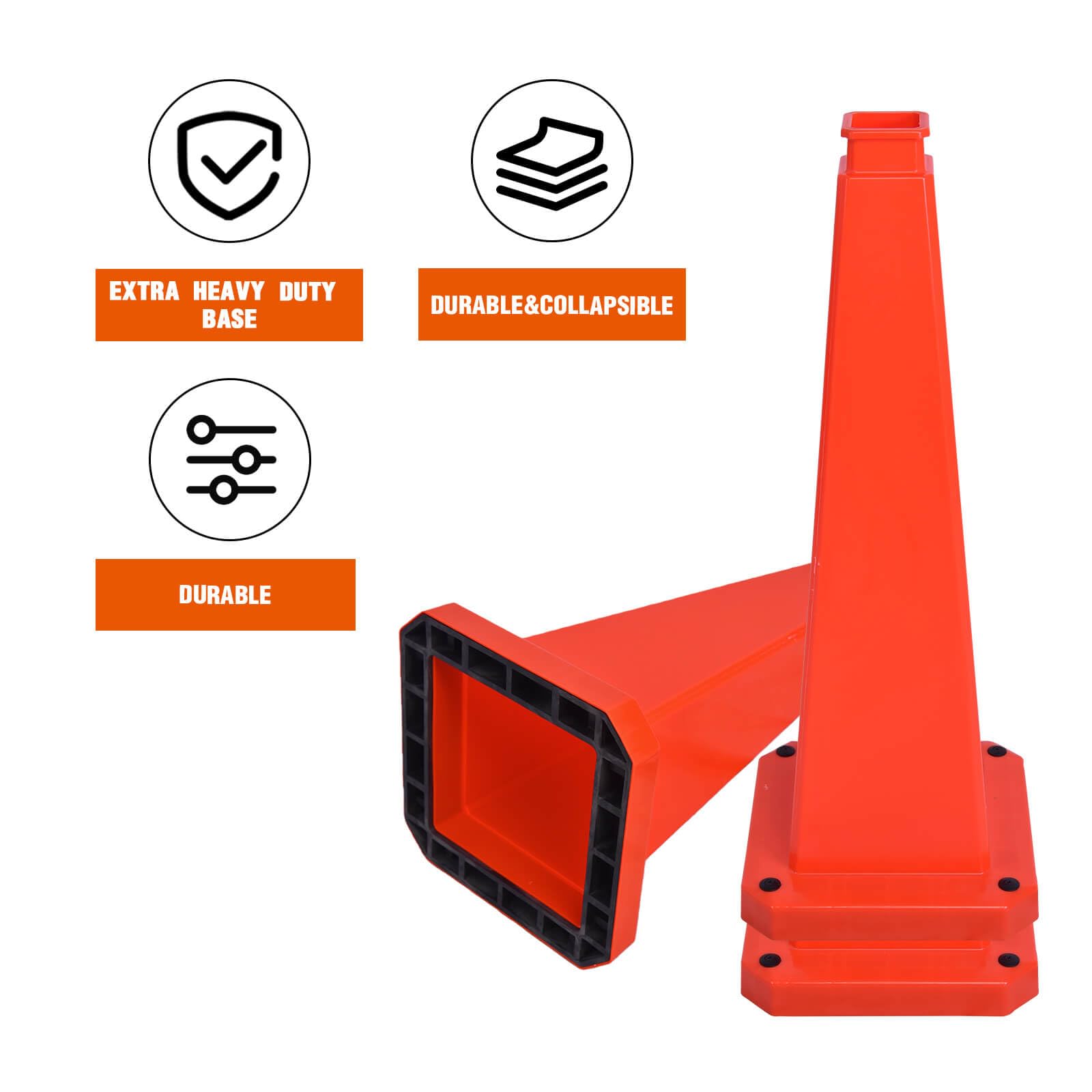 6 Pack 36 Inch Solid Orange Traffic Cone