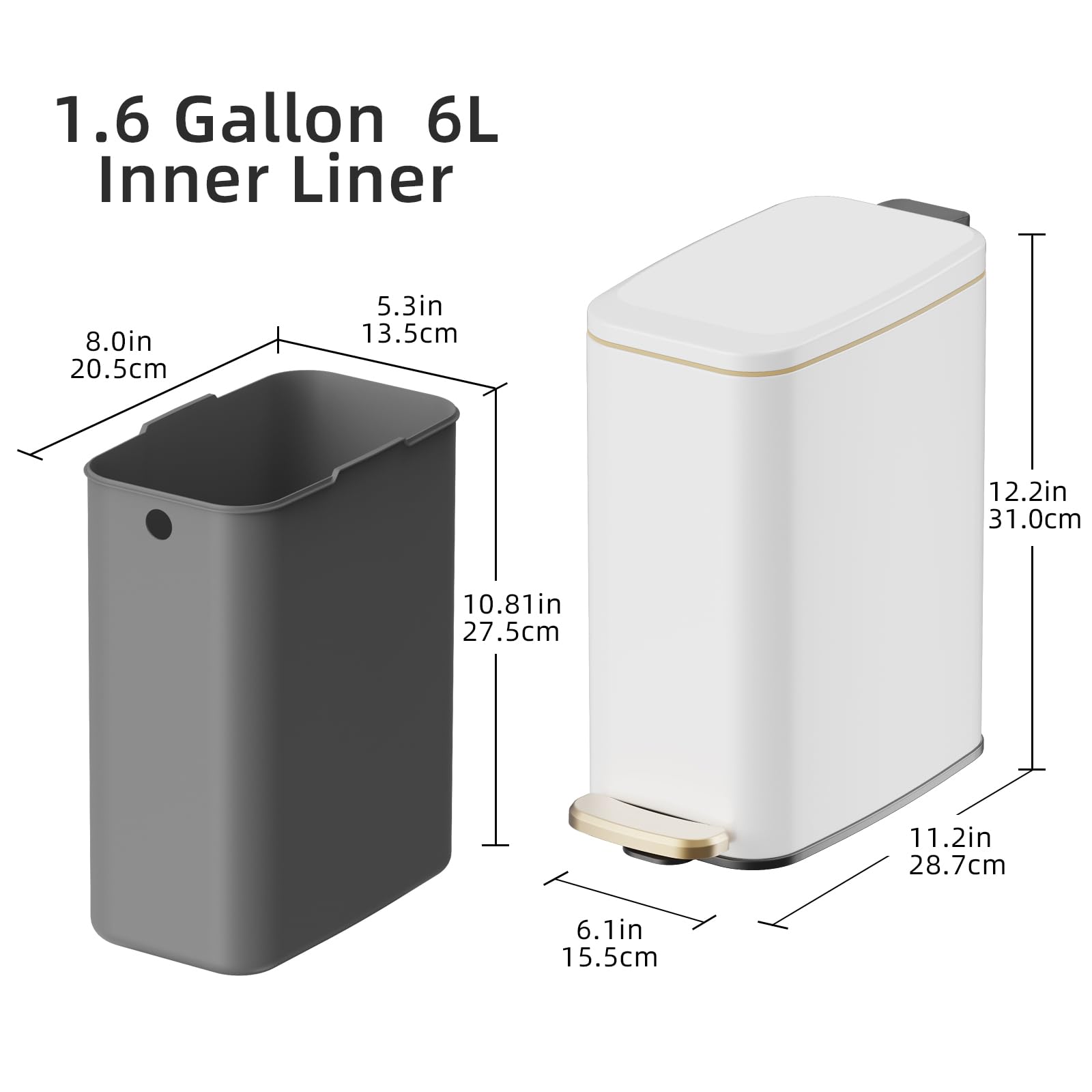 Slim Bathroom Trash Can with Lid
