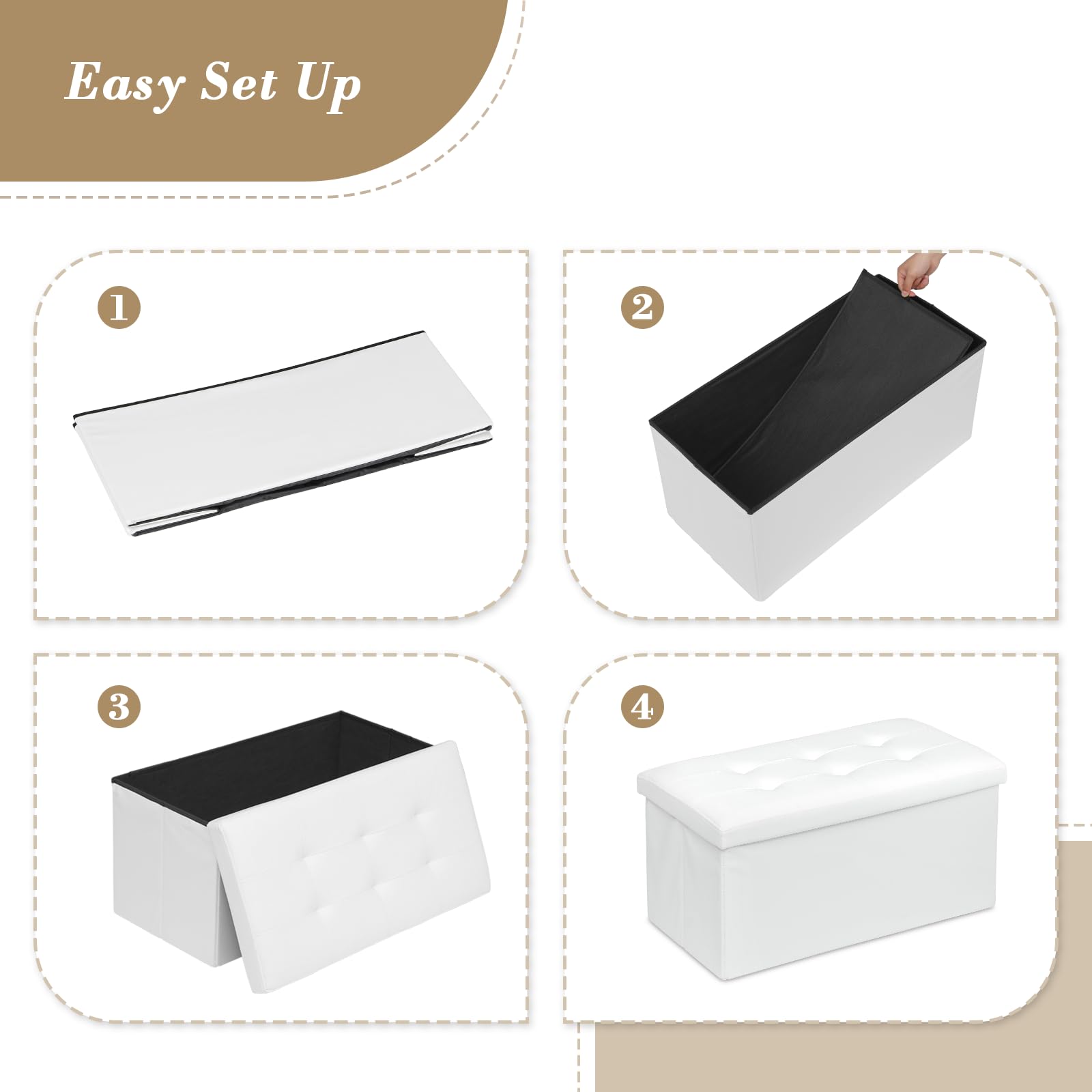 30" Storage Ottoman Bench Folding Bench with 90L Hidden Storage