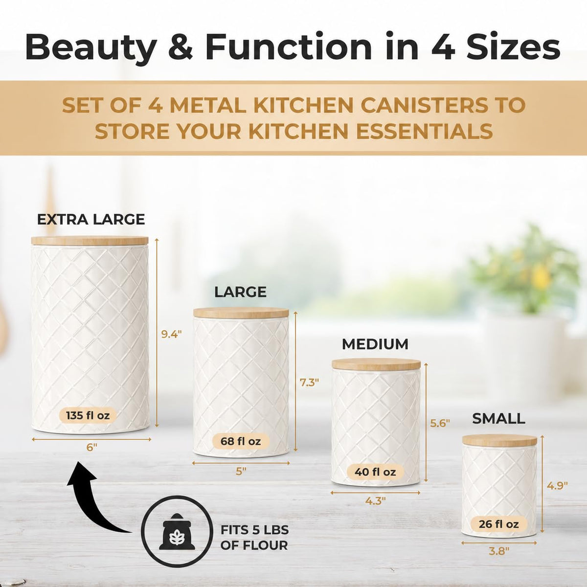 Cream Metal Canister Set for the Kitchen Counter (4 Count)