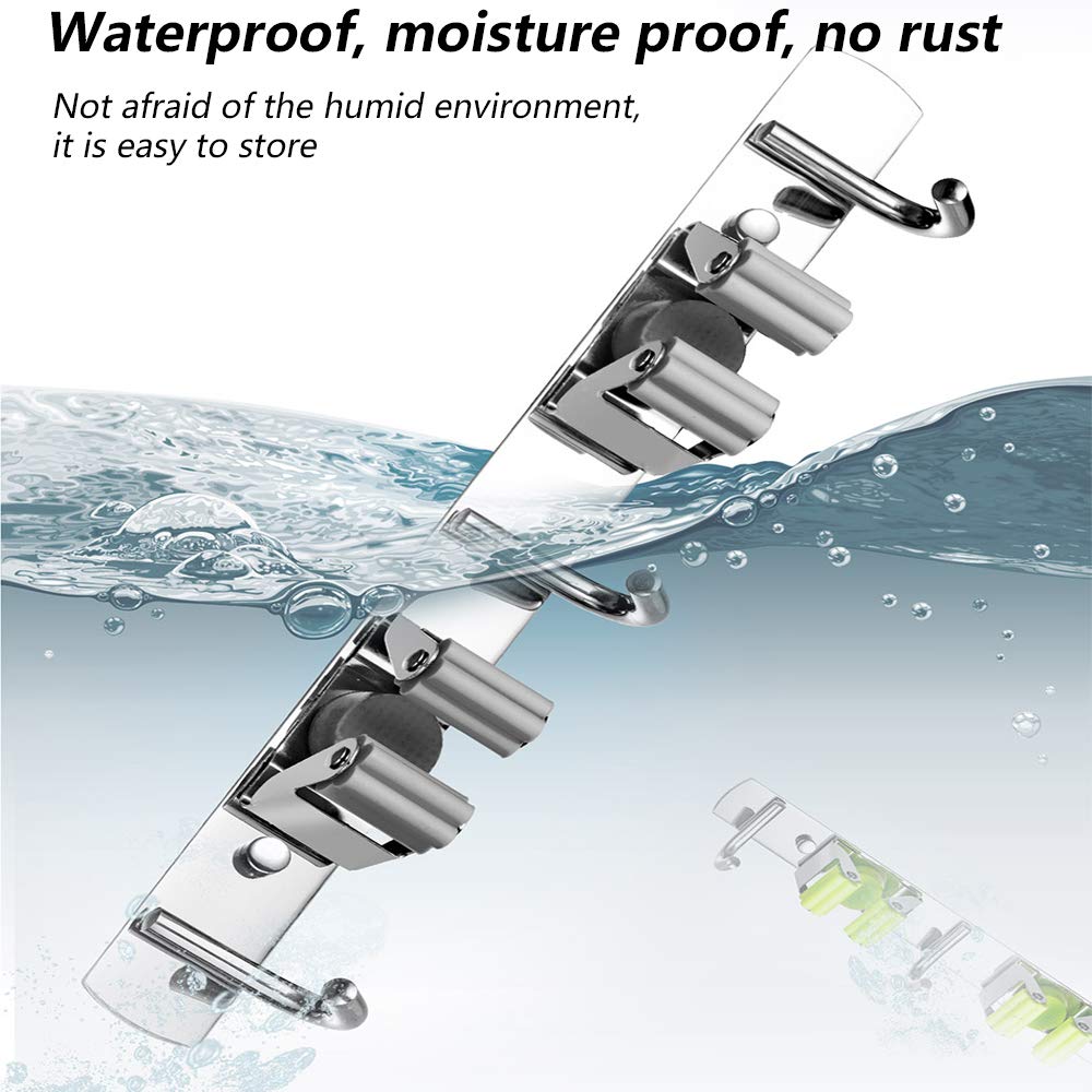 4 PCS Broom Holder Wall Mount with 3 Racks 4 Hooks (4 Count)