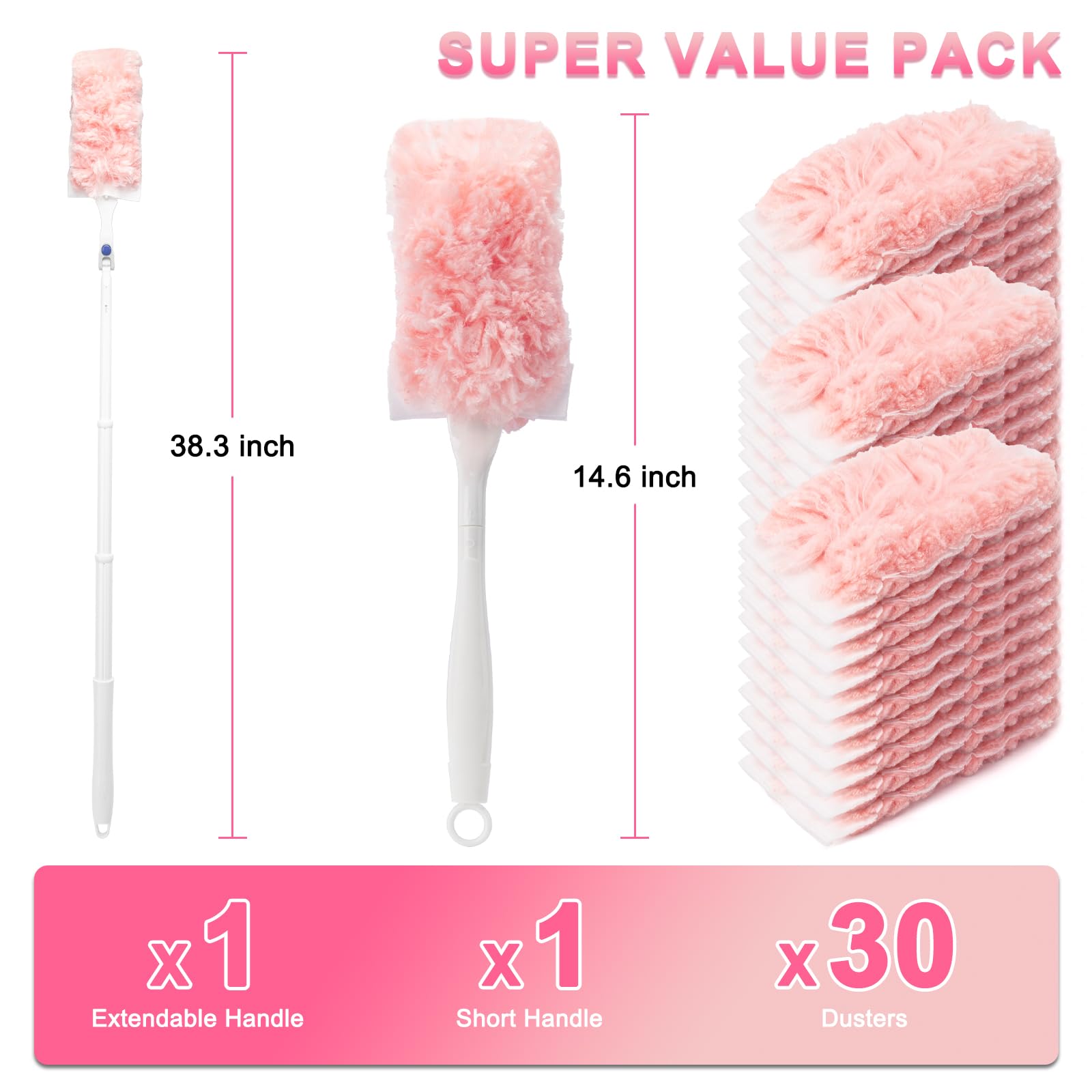 Duster Refills Kit with 3ft Extended Handle (30 Count)