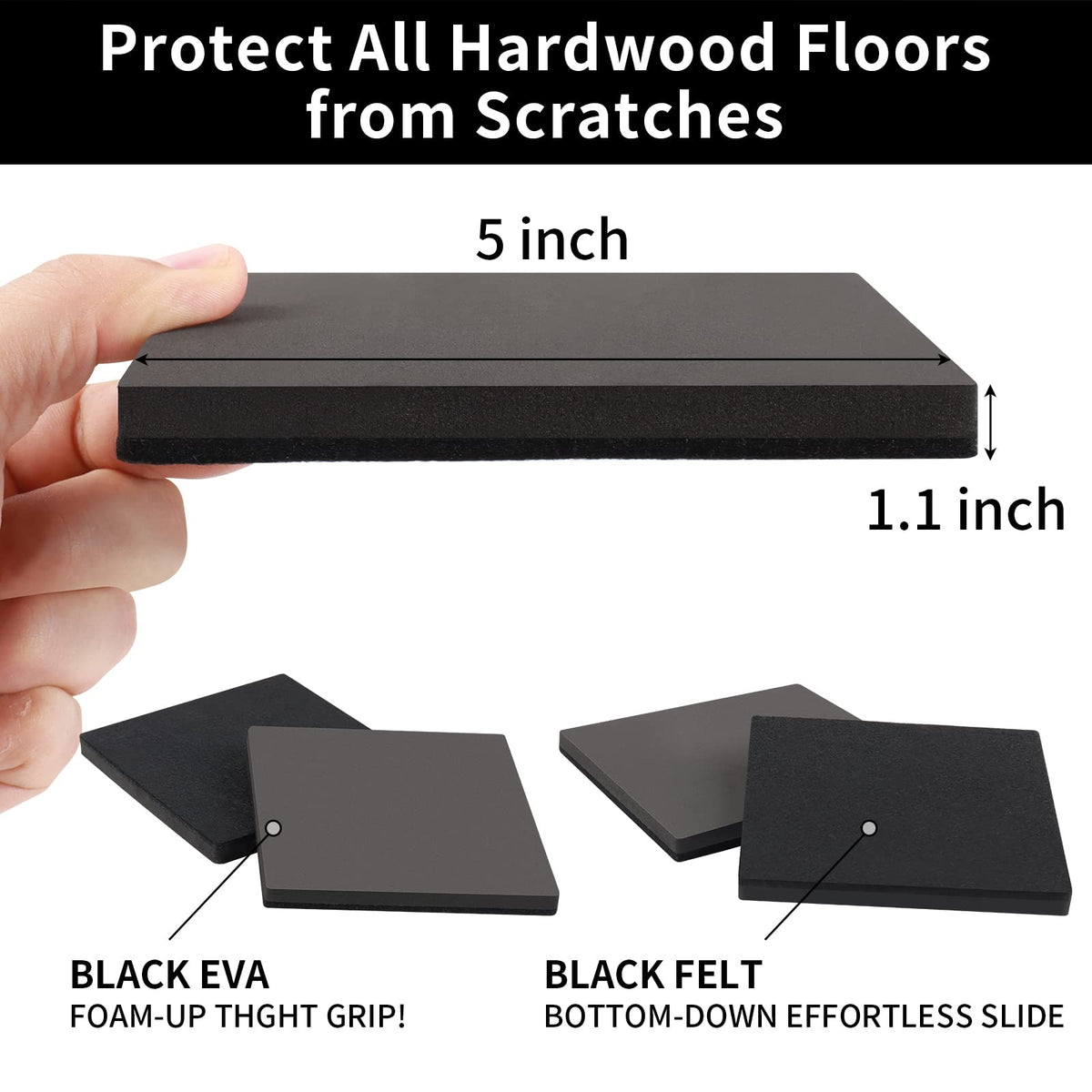 5" Square Felt Furniture Movers Sliders for Hardwood Floors (8 Count)