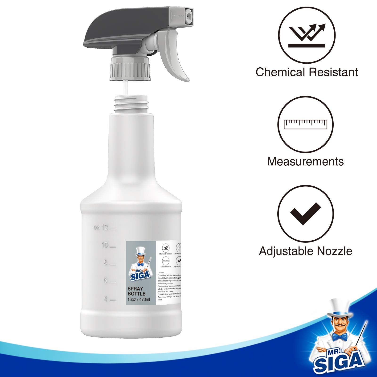 16 oz Empty Plastic Spray Bottles for Cleaning Solutions (3 Count)