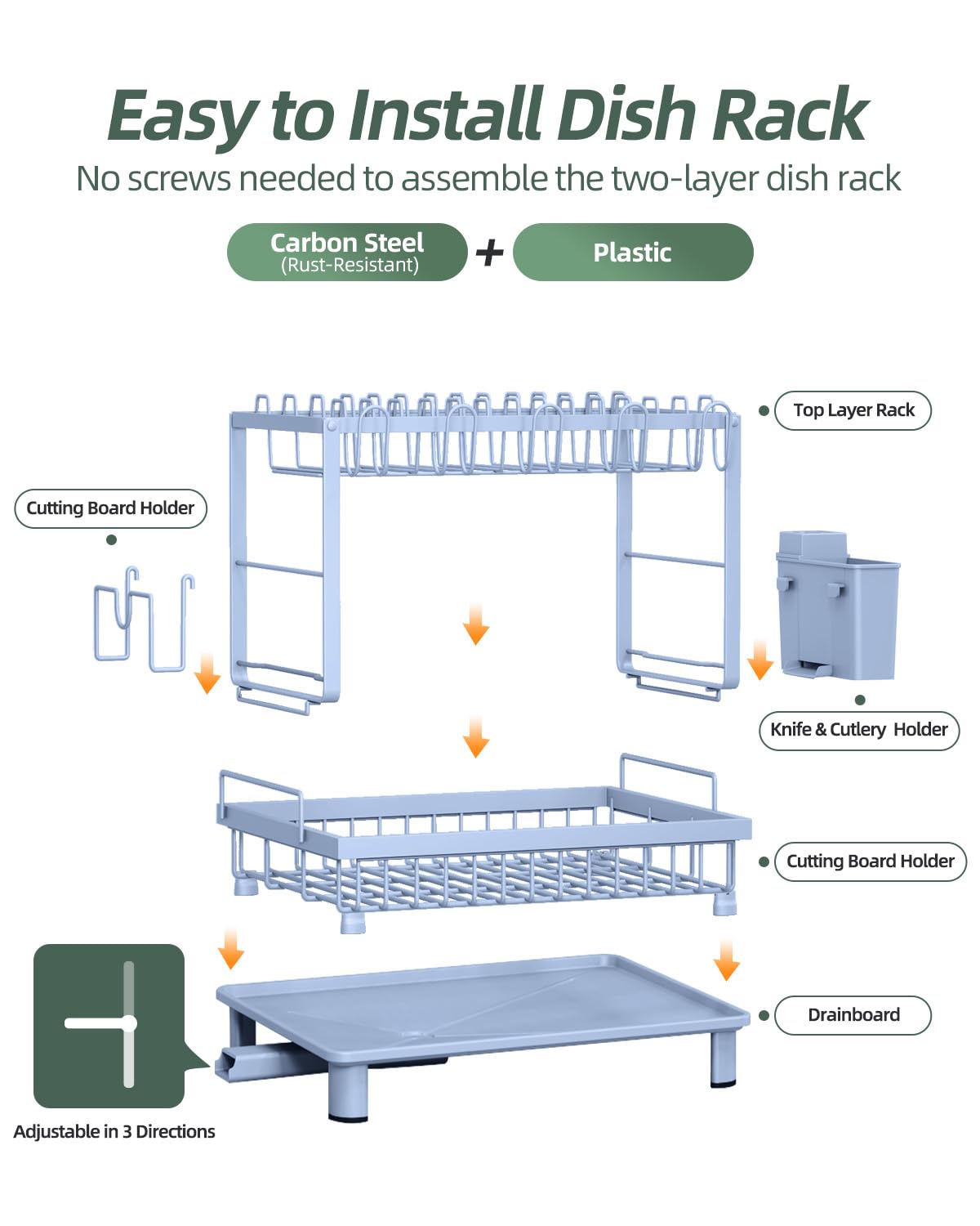 2 Tier Dish Drying Rack for Kitchen Counter