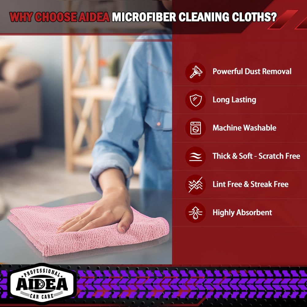 Microfiber Cleaning Cloth Pink 20PK (20 Count)