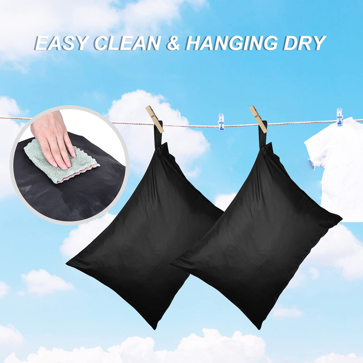 2 Pack Laundry Bags 16x20 inch Wet Dry Bag for Swimsuit and Towels Medium Travel Dirty Clothes Bag Machine Washable Laundry Sack for Gym Beach Drying Do Not Exceed 176℉ Black (2 Count)