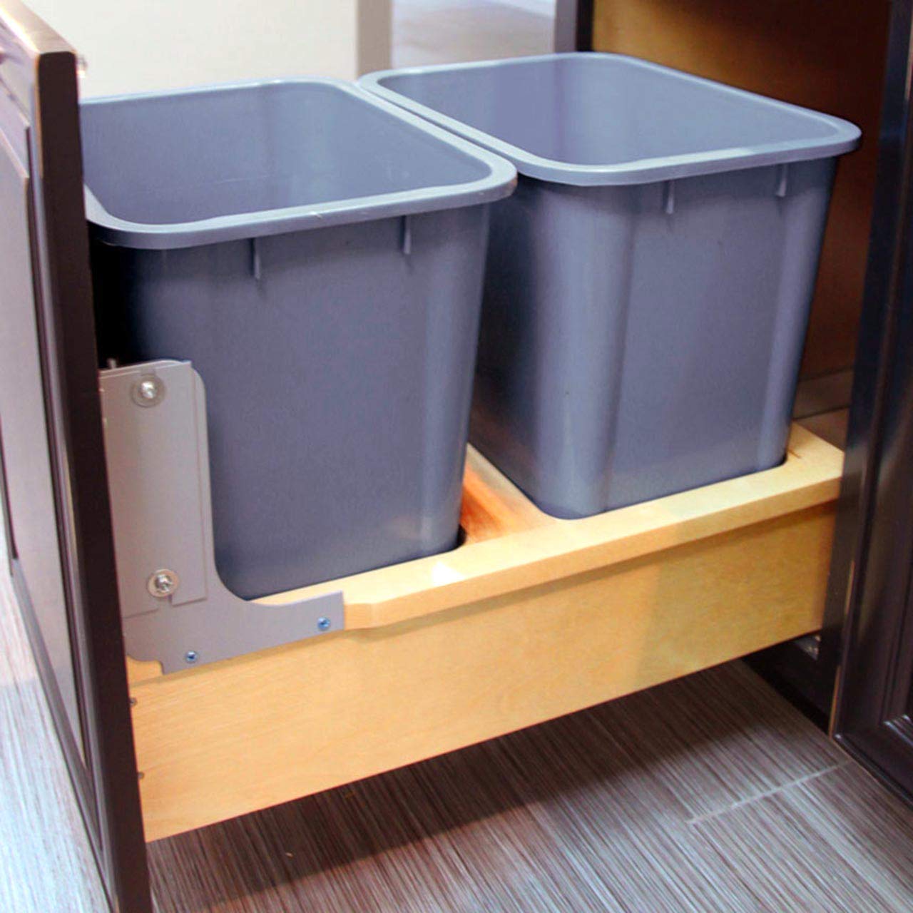 Dowell B21 Wood Base Wastebasket Pullout with Two 35Qt Plastic Bins