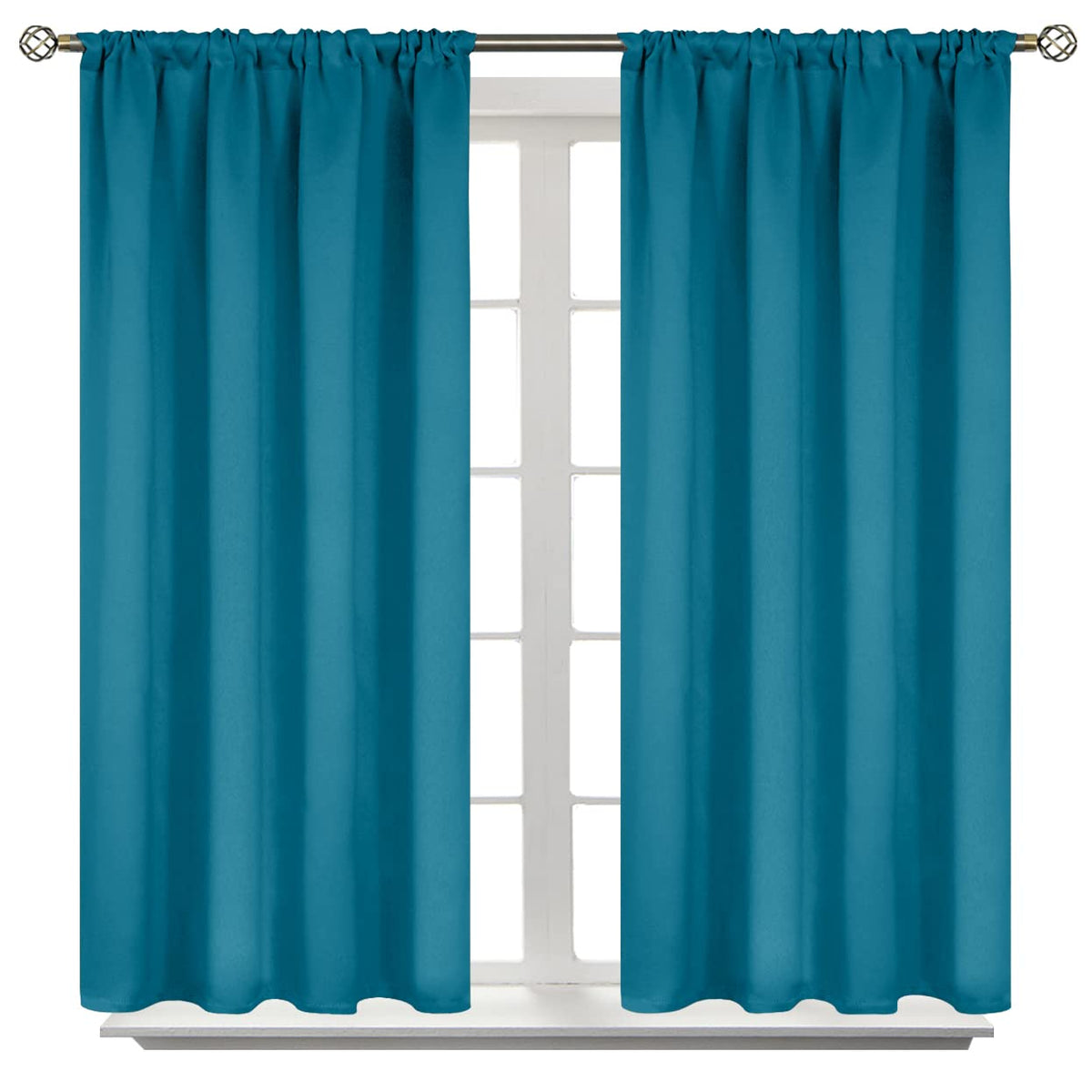 Teal Blue Blackout Curtains 40 Inch Long for Kitchen Bedroom Window (2 Count)