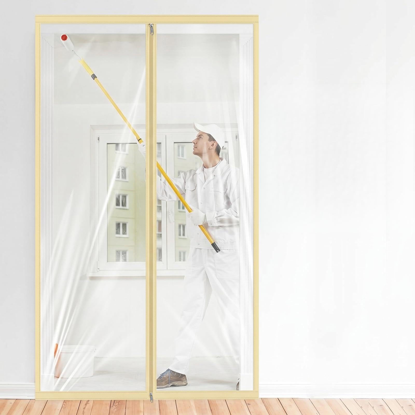1 Pack Zipper 60 x 102 Inch Dust Barrier Door Kit 5 x 8.5 ft Reusable Temporary Wall Construction Plastic Curtain Cover Dust Containment Standard Doorway Screen Sheeting for Home Renovation