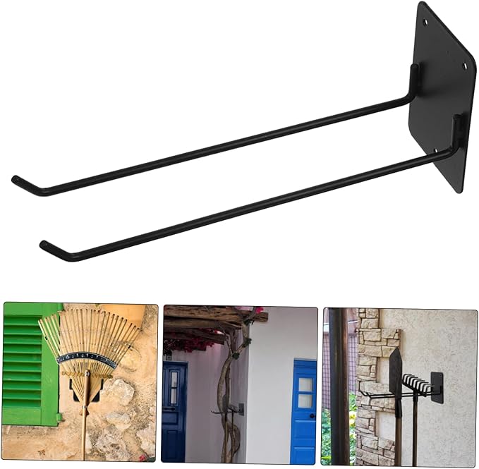 Wall Mount Garden Tool Organizer Heavy Duty Rake and Mop Holder Hooks for Brooms Shovels and Hoses Easy Installation and Design