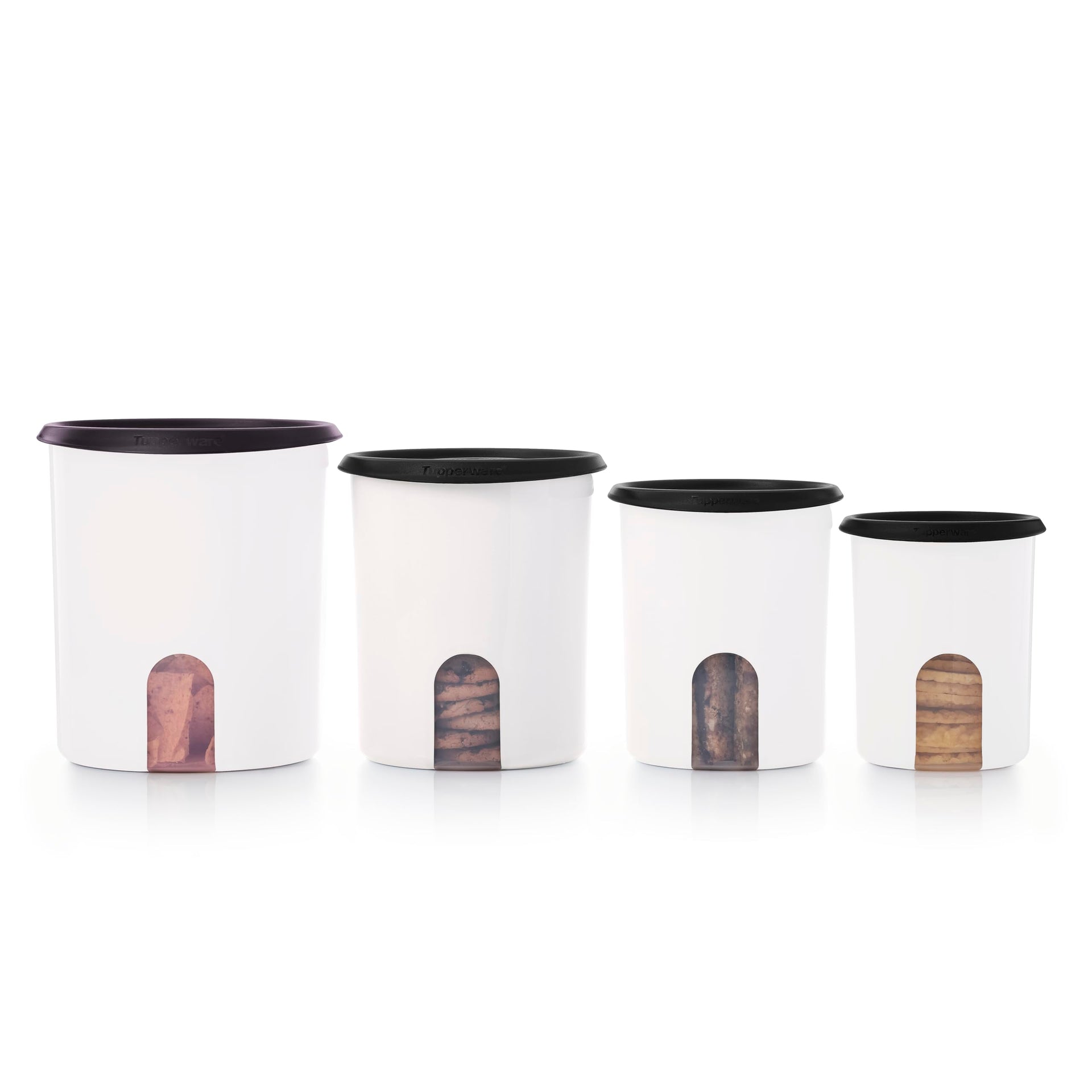 One Touch Reminder Canisters 4 Canister Food Storage Set in White & Black
