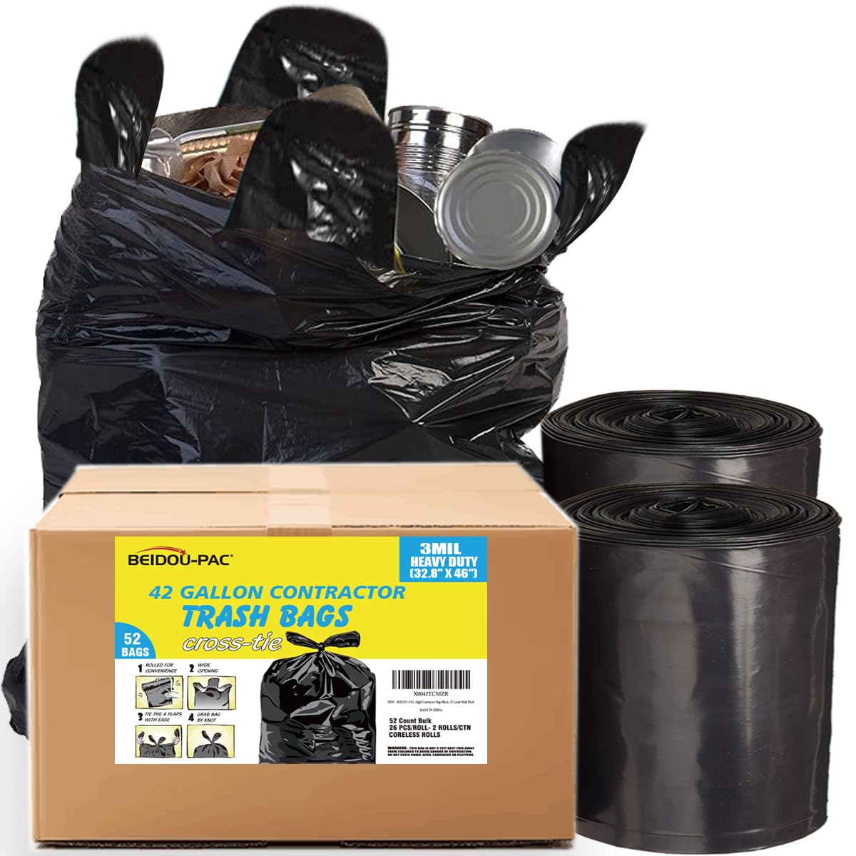 Contractor Heavy Duty Trash Bags 42 Gallon (52 Count)