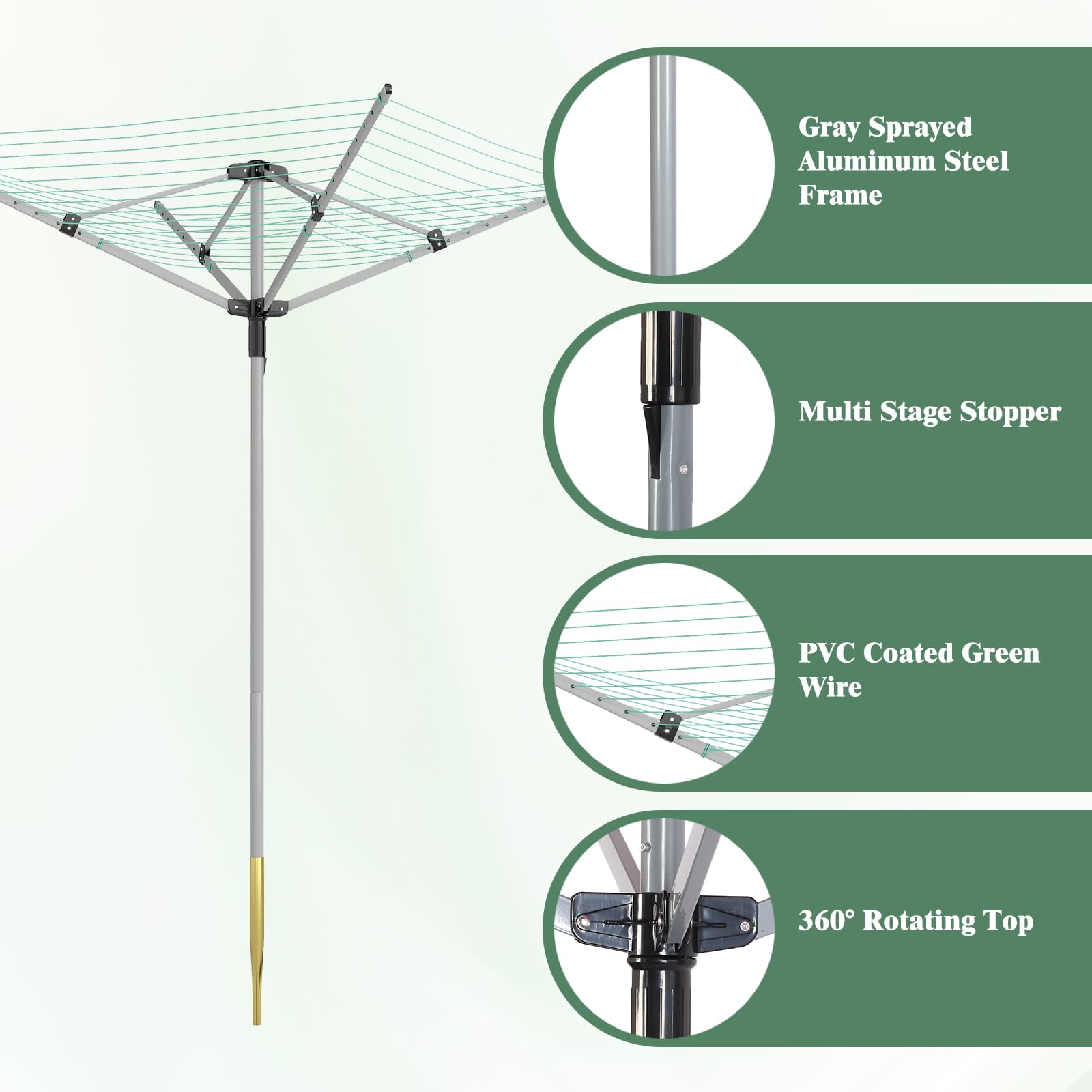 Outdoor Umbrella Drying Rack 165 Feet Umbrella Clothesline with 12 Lines Rotary Drying Rack Adjustable Height 4