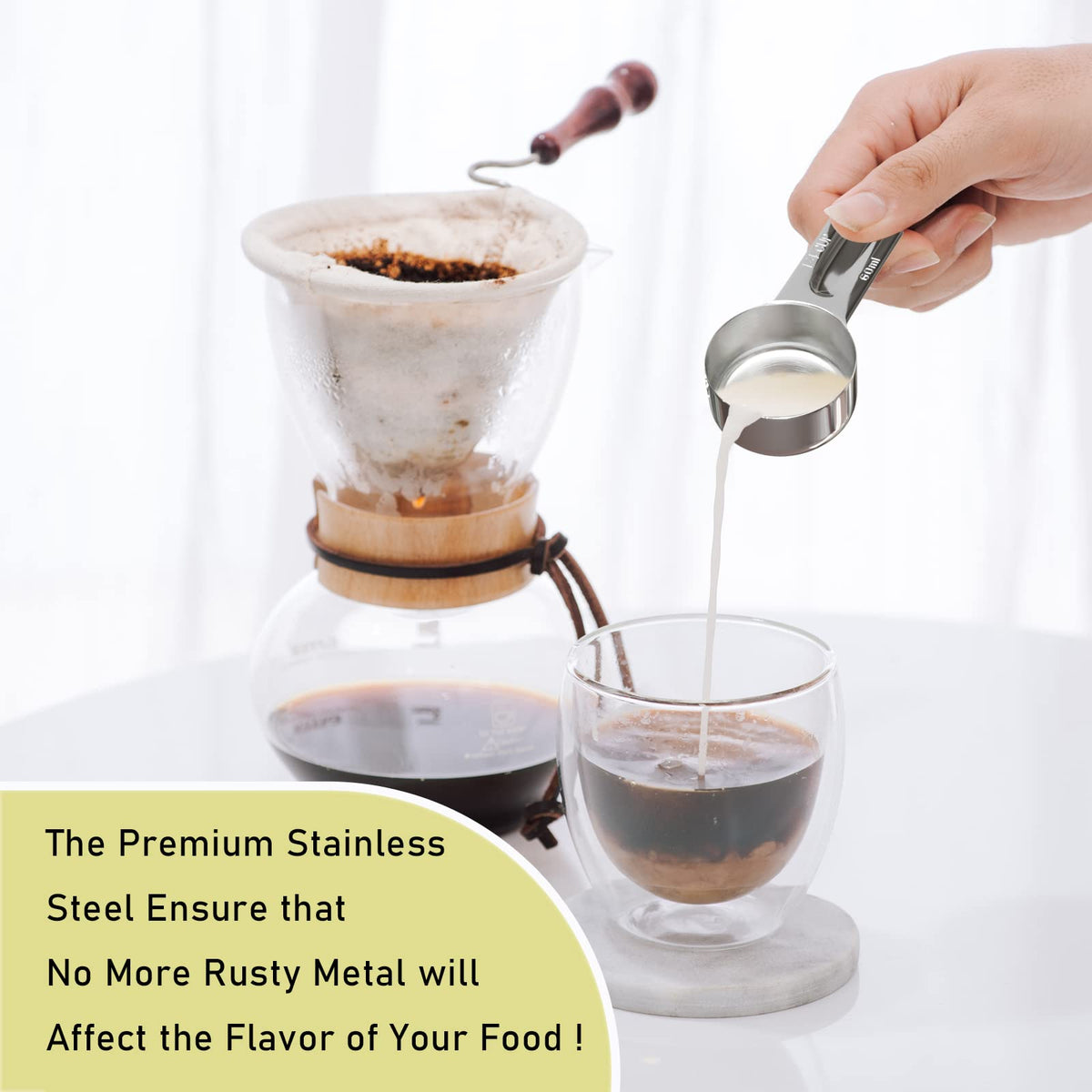 2PCS 1/4CUP(60ml, 2oz) Measuring Cup, 18/8 Stainless Steel Measure Scoop