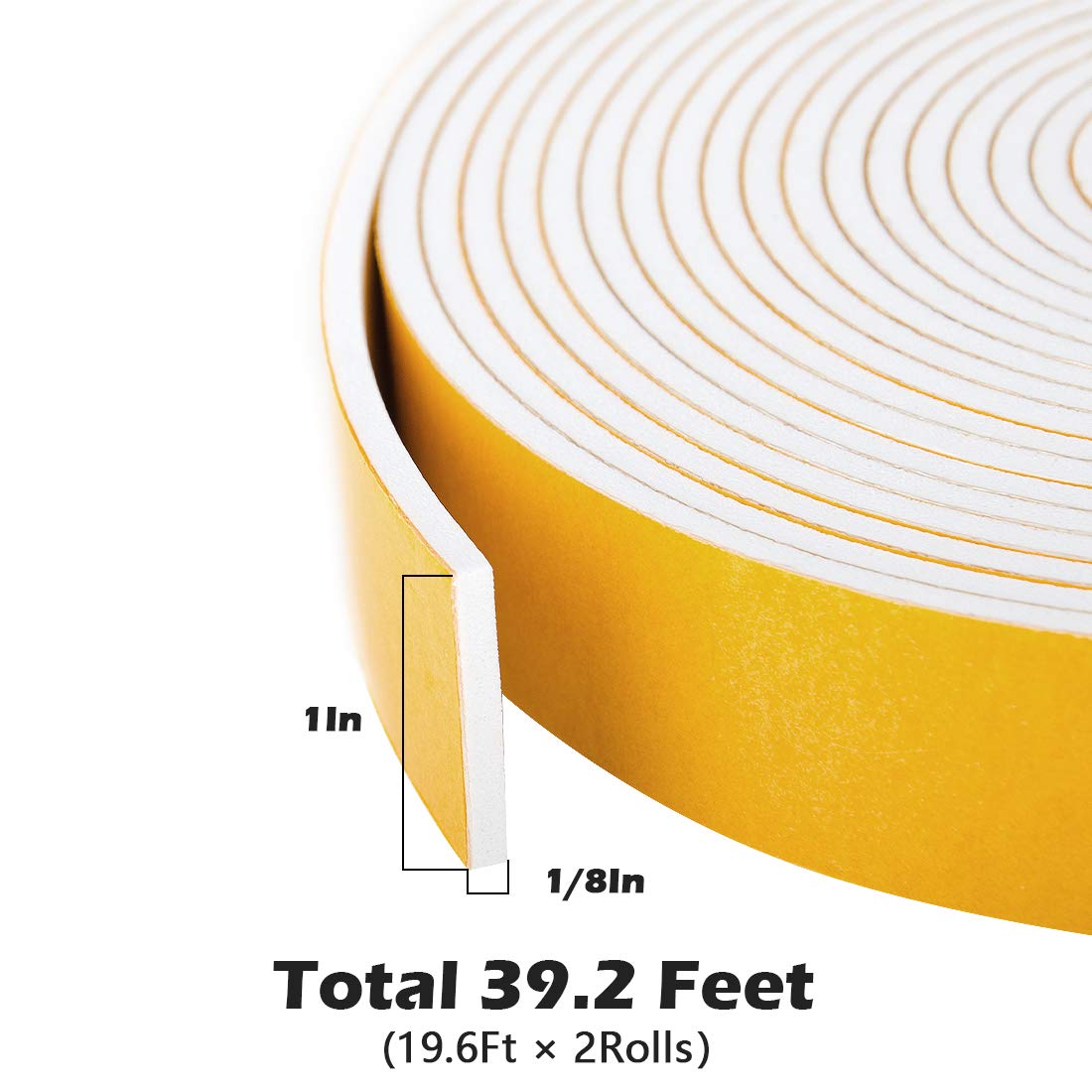 White Foam Sealing Weather Stripping Window Seal Door Frame Insulation Closed Cell High Density Wide Adhesive Foam Tape (39.2 Foot)