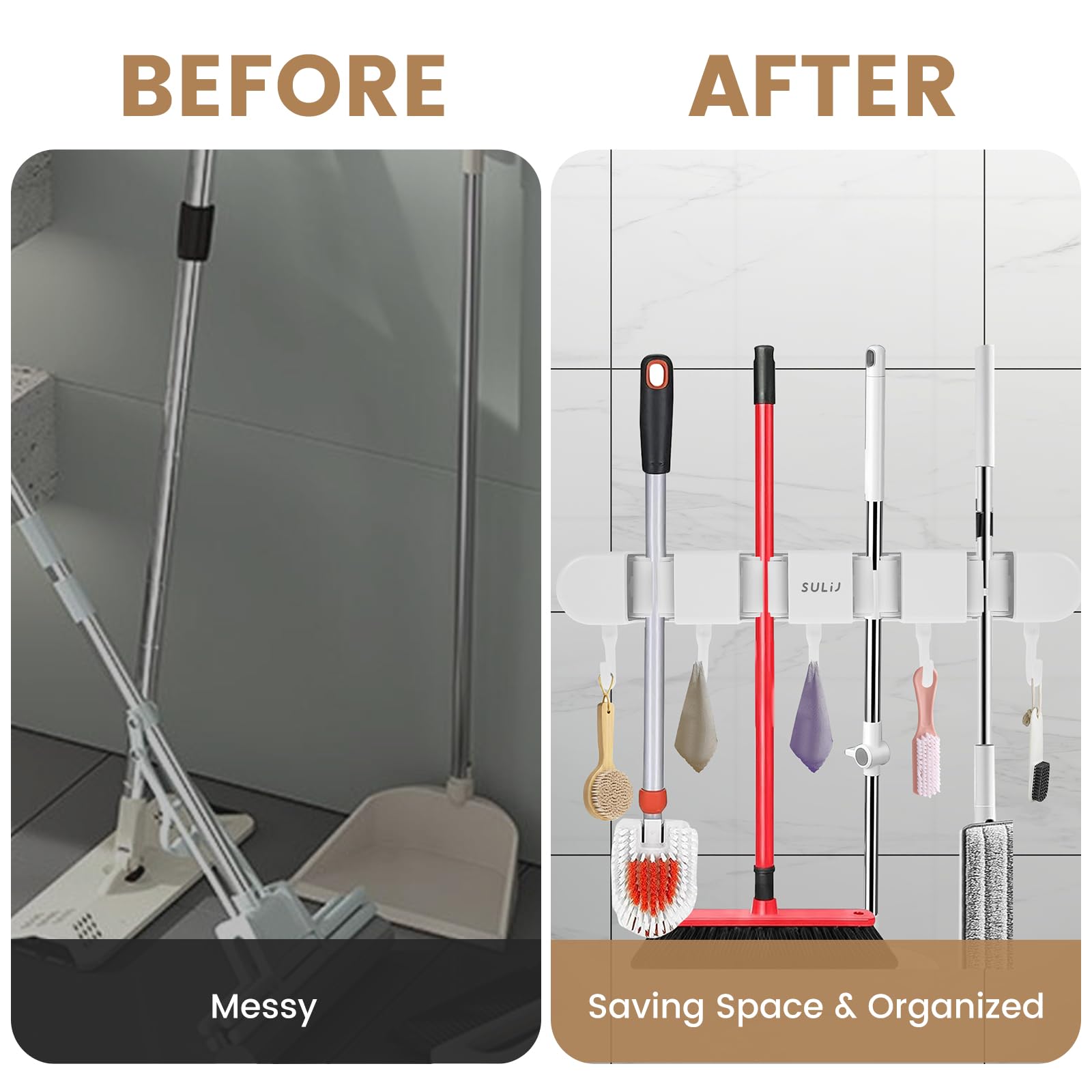 2Pcs Broom Holder Wall Mount