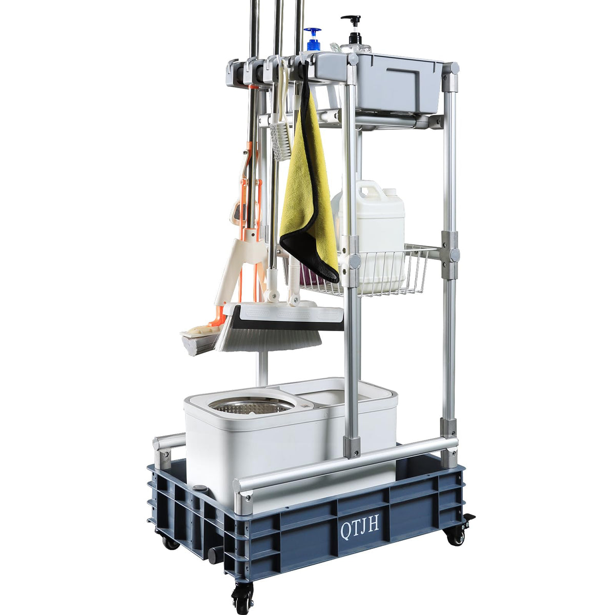Rolling Cleaning Cart with Mop & Broom Organizer