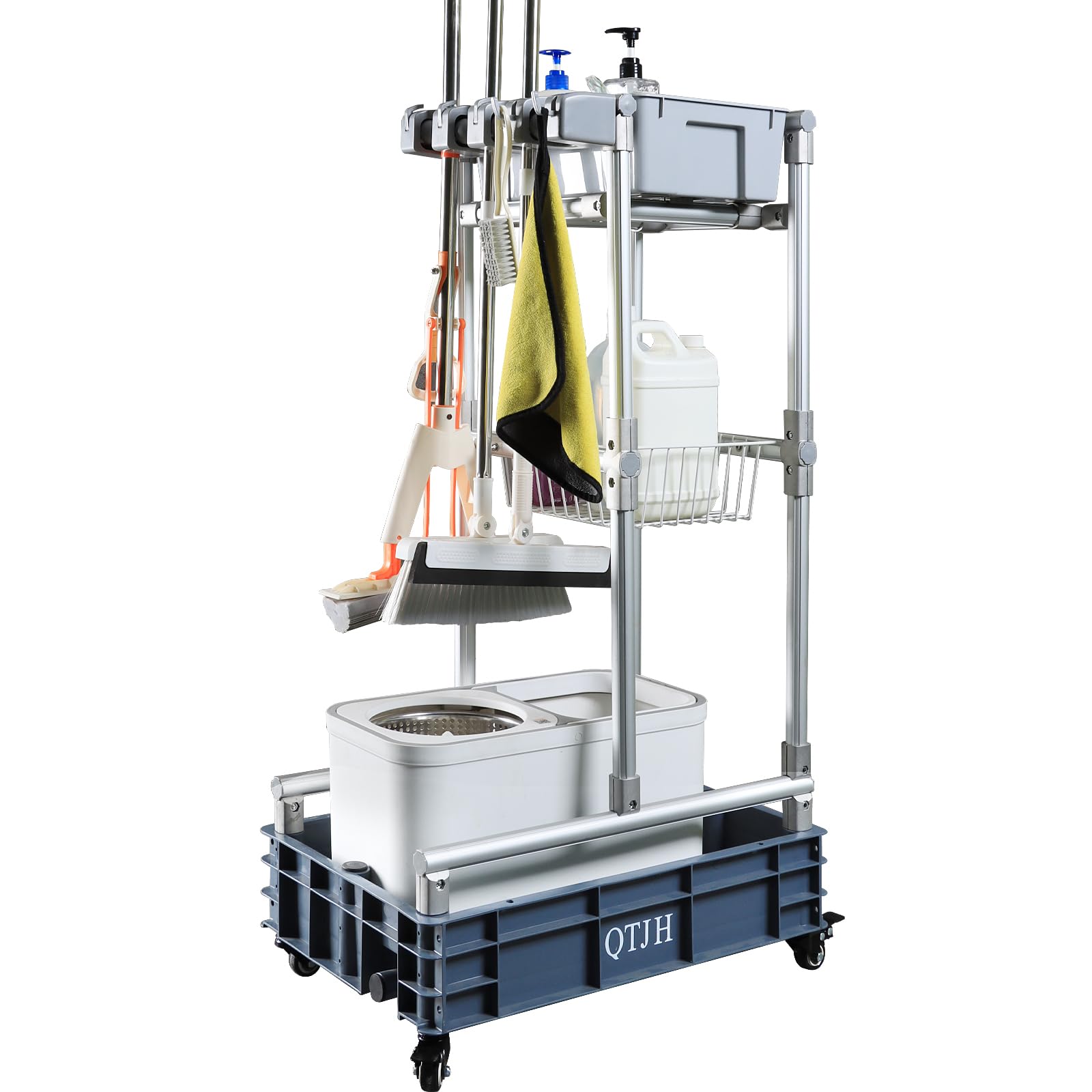 Rolling Cleaning Cart with Mop & Broom Organizer
