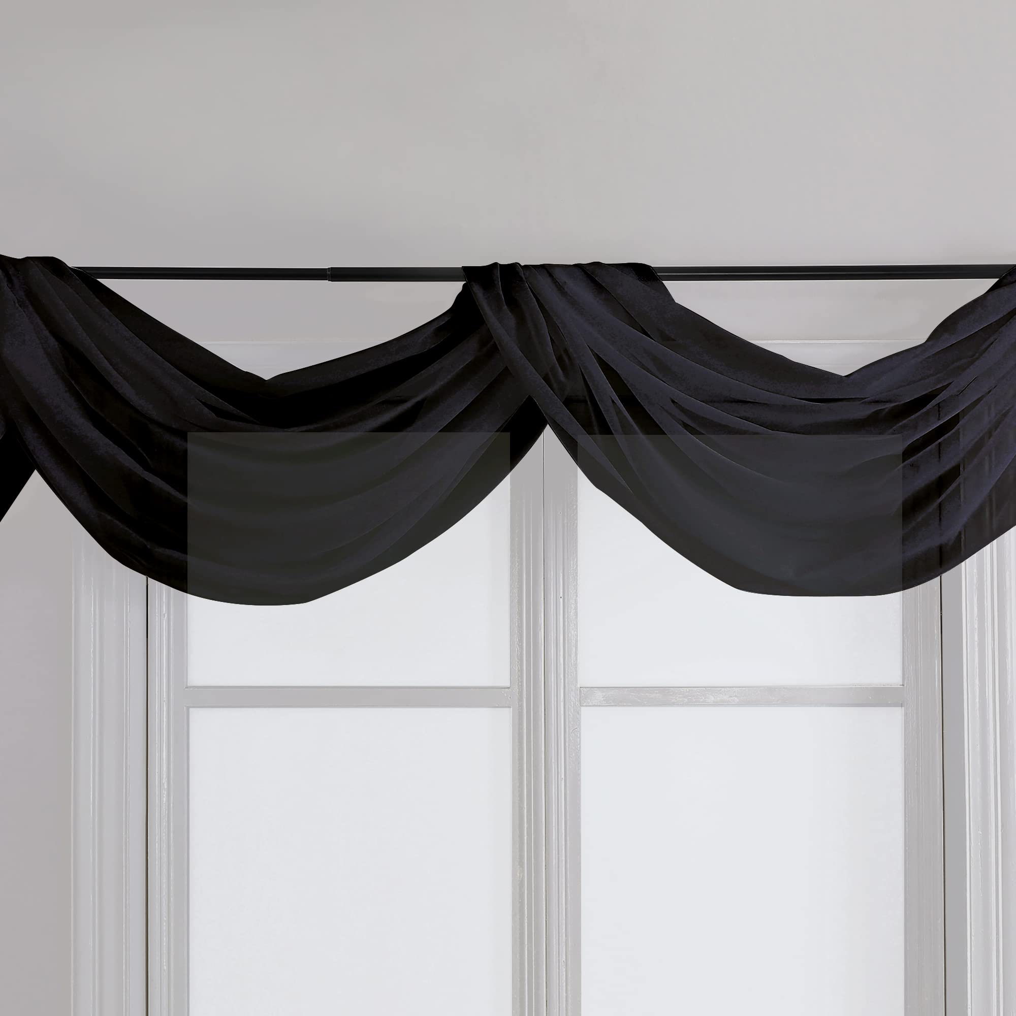 Black Sheer Scarf Valances for Windows 216 Inch Extra Long (2 Count)