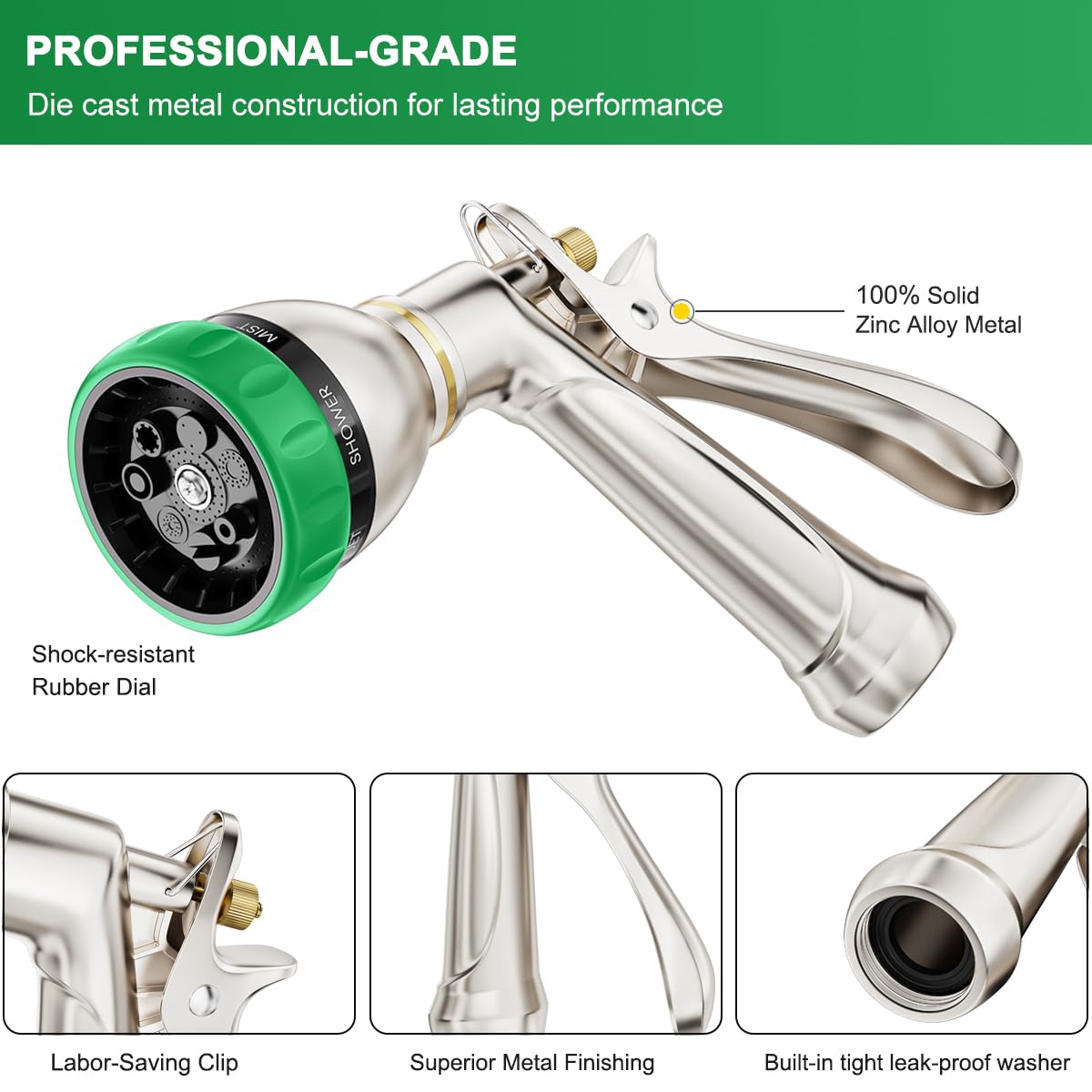 Upgraded 100% Metal Garden Hose Nozzle Heavy Duty