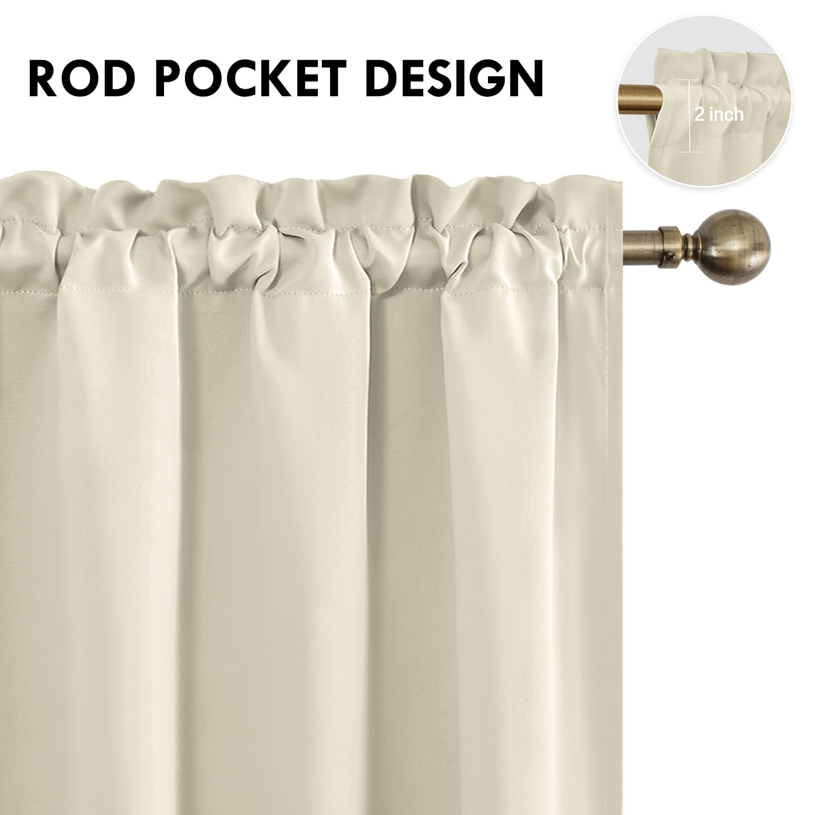 Blackout Curtains for Bedroom 42 x 54 Inch Long Light Beige 2 Panels (2 Count)