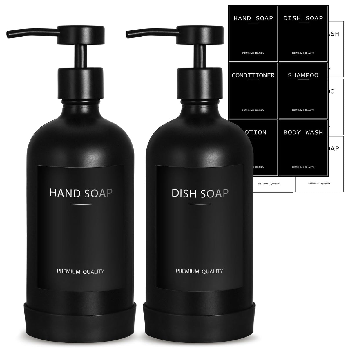 Black Glass Soap Dispenser with Stainless Steel Pump (2 Count)