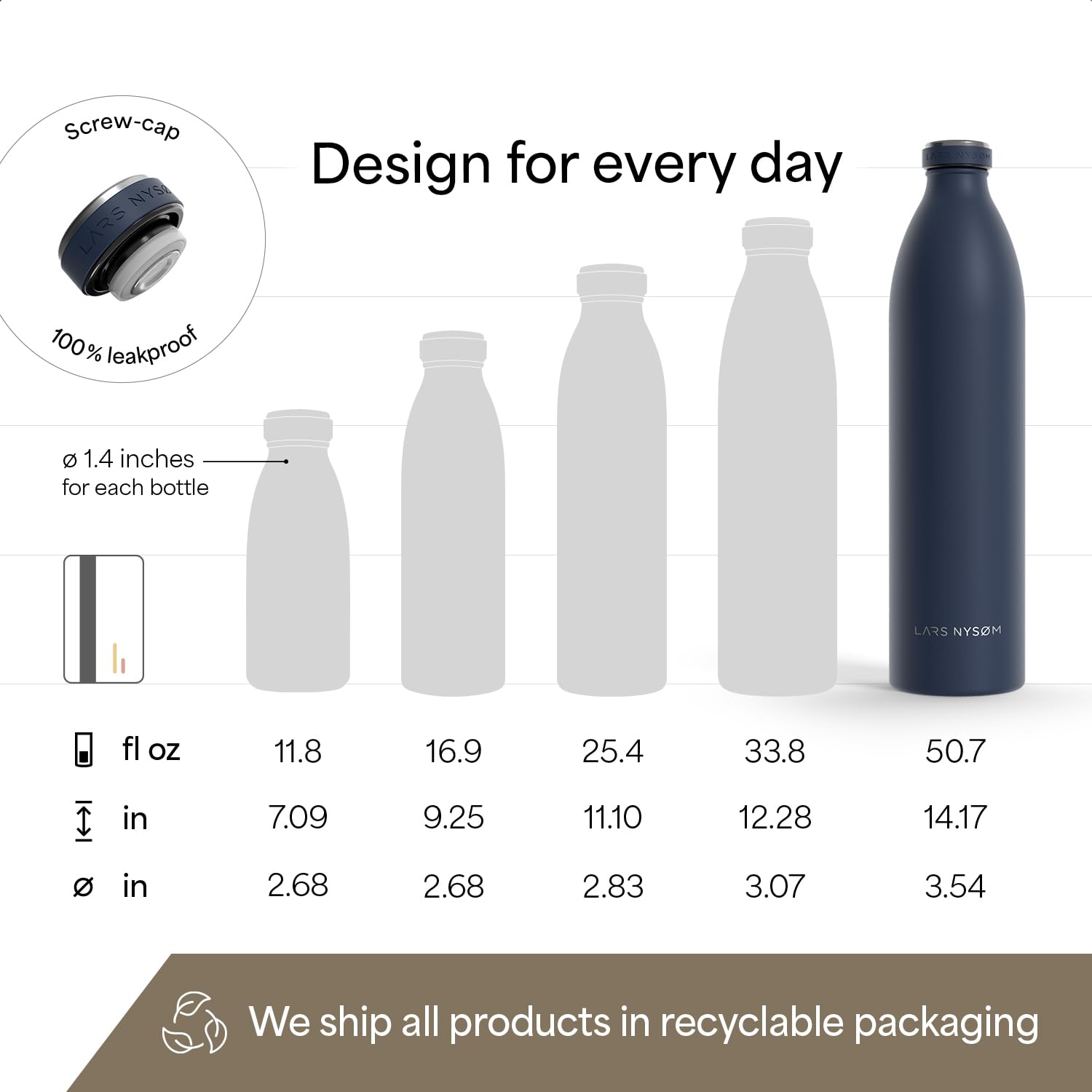 Stainless Steel Insulated XL Water Bottle 12oz 17oz 25oz 34oz 51oz